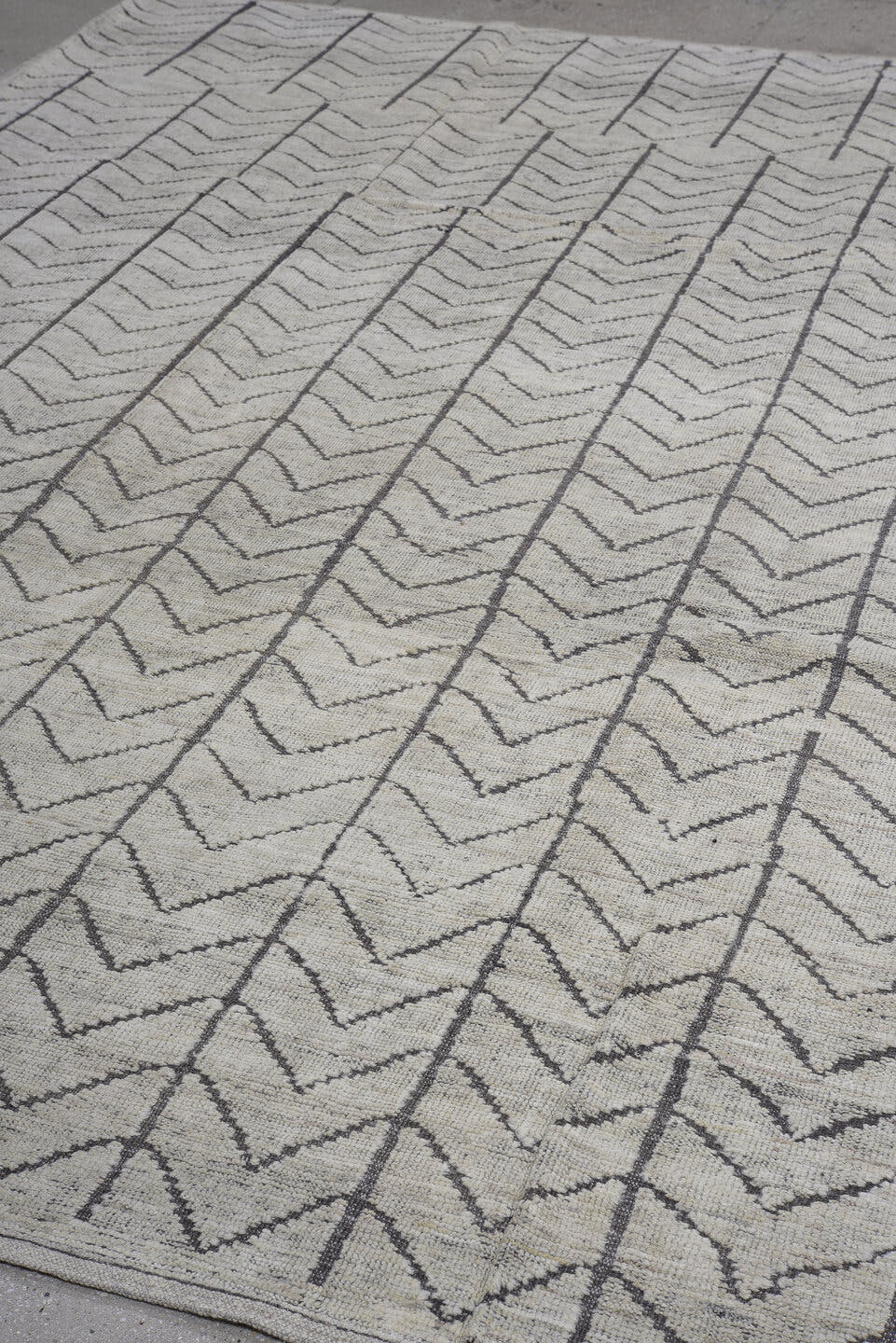 8' x 11' one-of-a-kind handmade vintage Tulu large size rug. Color palette: ivory, charcoal, gray, black