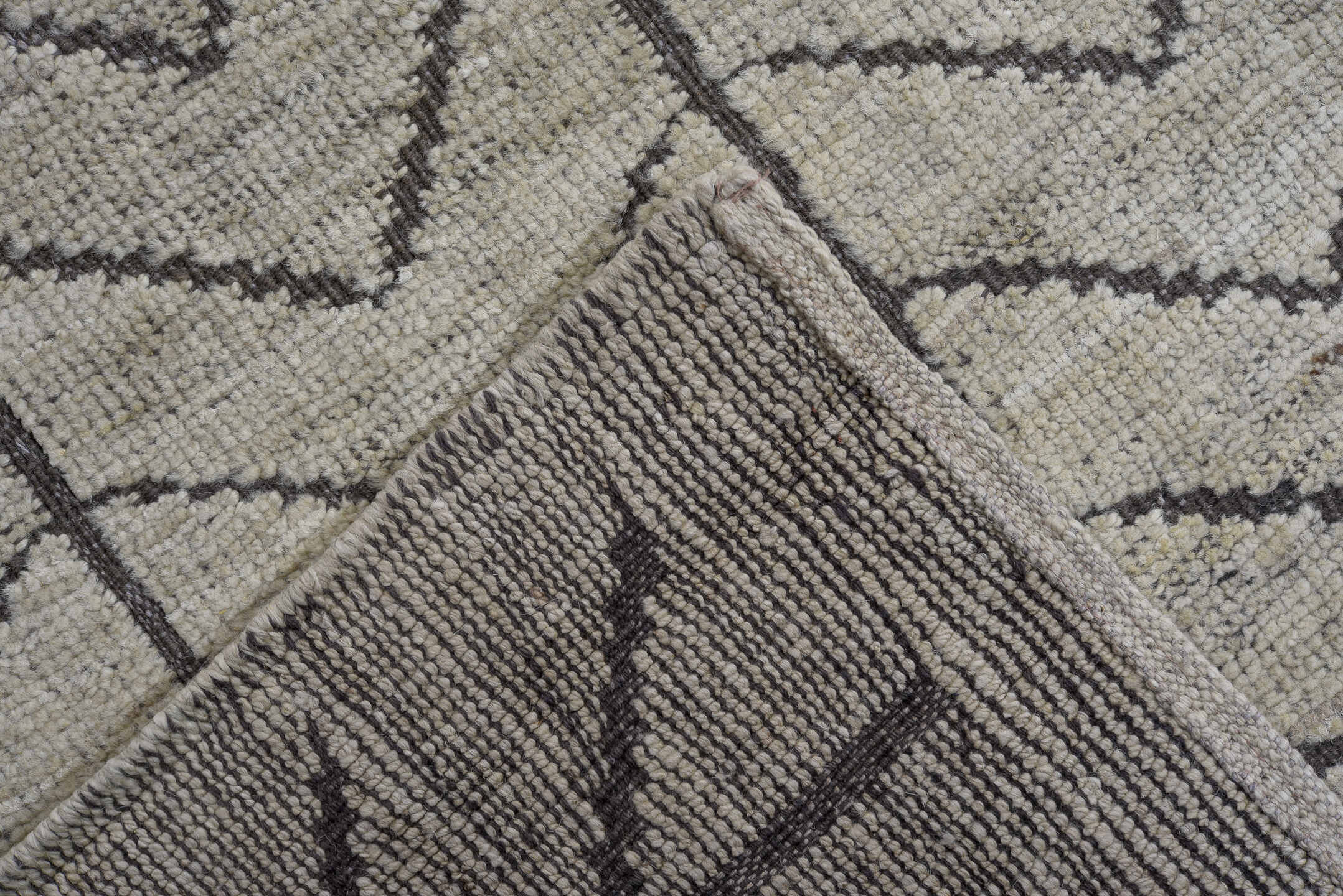 8' x 11' one-of-a-kind handmade vintage Tulu large size rug. Color palette: ivory, charcoal, gray, black