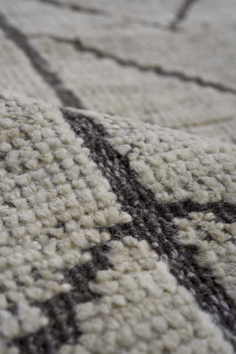 8' x 11' one-of-a-kind handmade vintage Tulu large size rug. Color palette: ivory, charcoal, gray, black