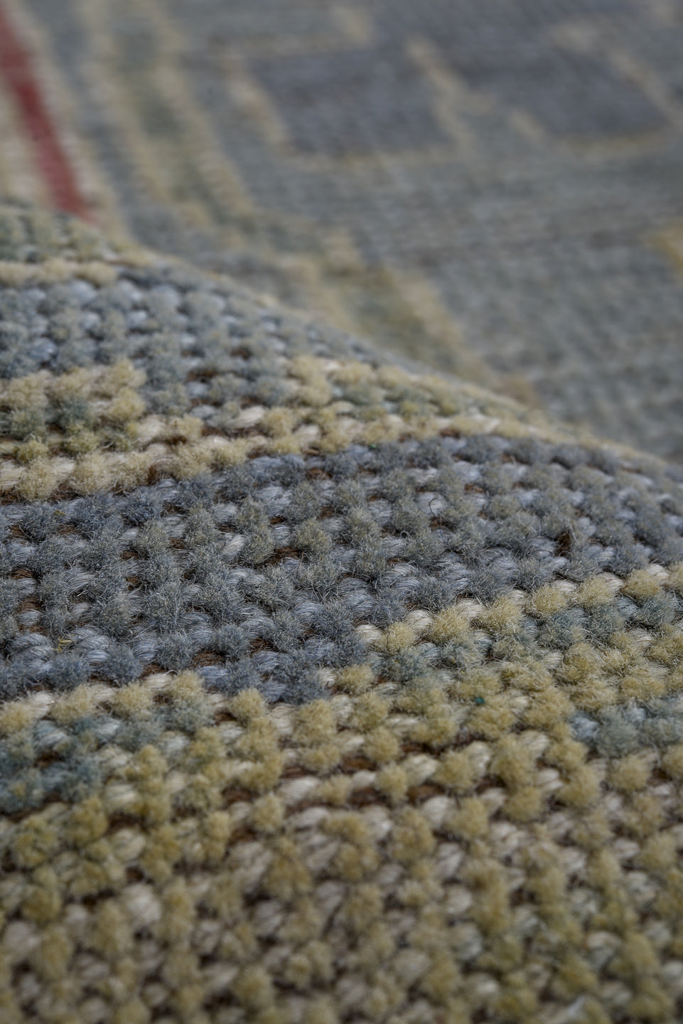 4' x 8' one-of-a-kind handmade vintage Oushak rug. Color palette: sky blue, ivory, beige, rust, sage, gold, slate