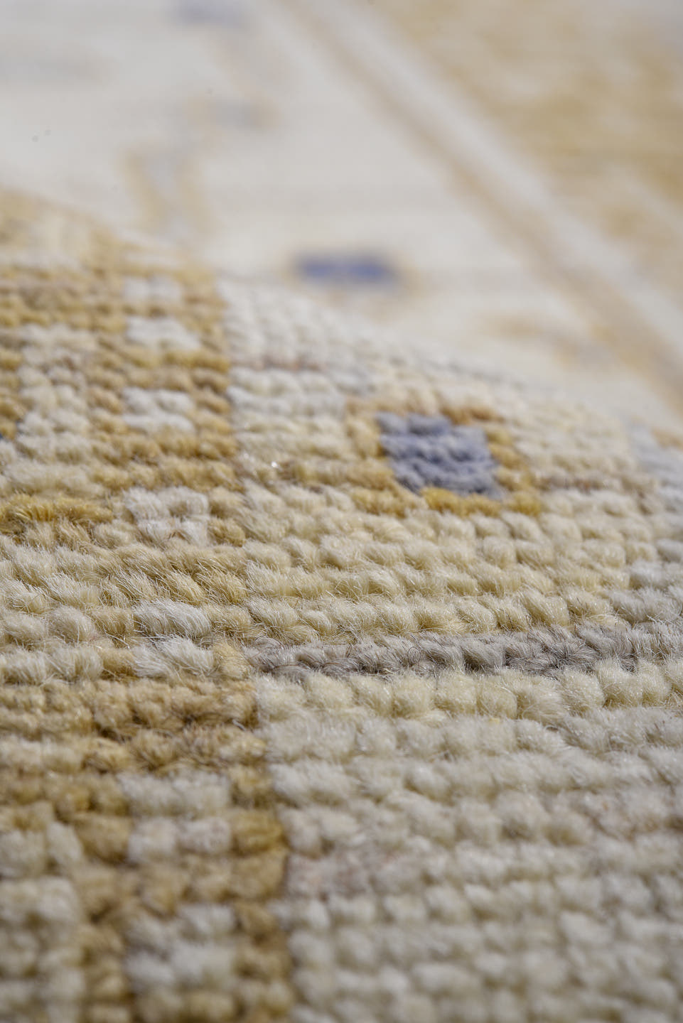 10' x 14' one-of-a-kind handmade vintage Oushak large size rug. Color palette: ivory, gold, beige, blue, rose, taupe, pink