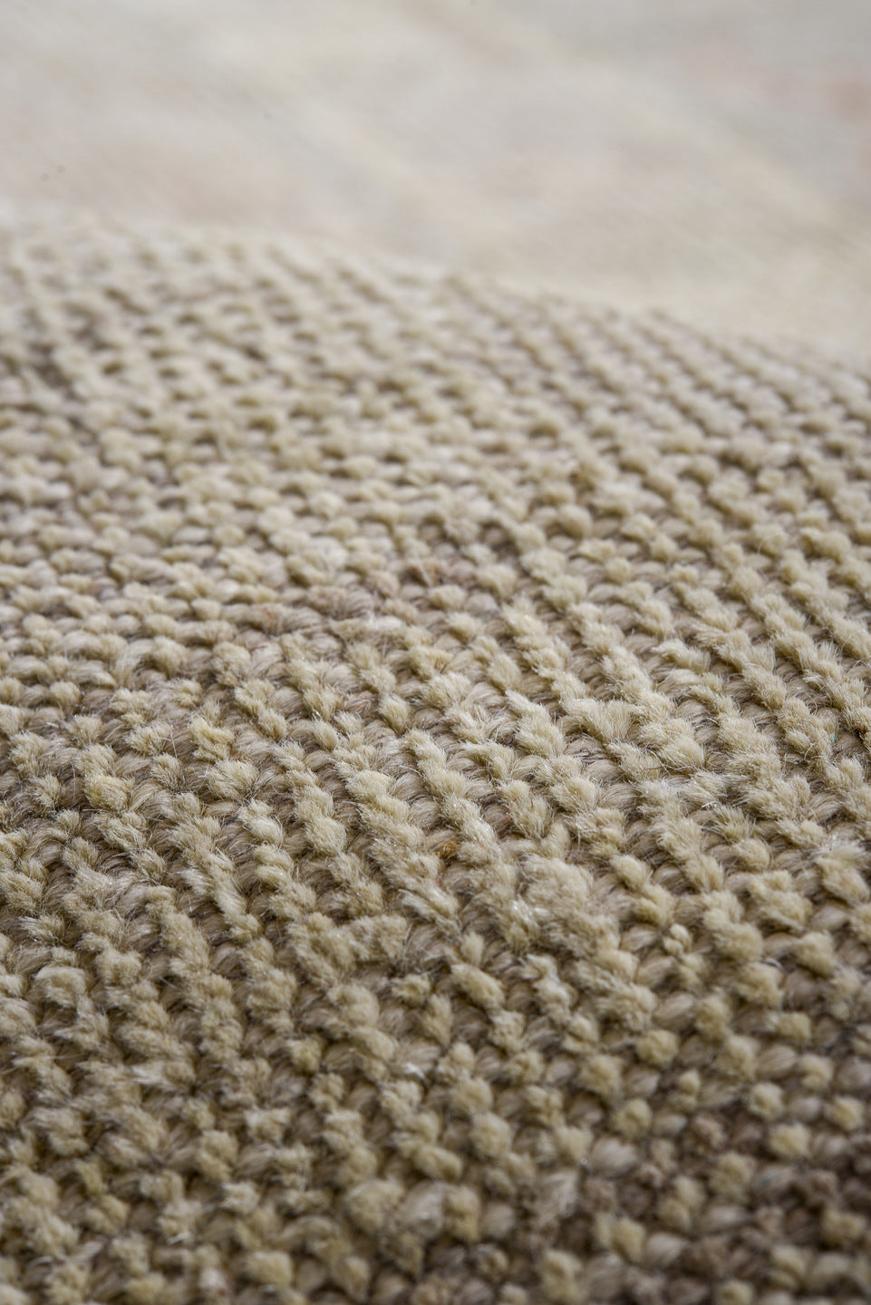 9' x 12' one-of-a-kind handmade vintage Oushak large size rug. Color palette: taupe, ivory, peach, beige, sage, camel, gray