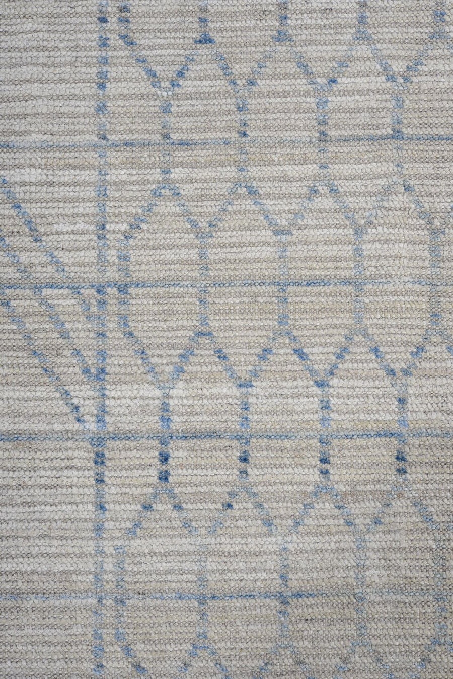 12' x 15' one-of-a-kind handmade vintage Tulu oversize rug. Color palette: ivory, sky_blue, light_gray, light blue