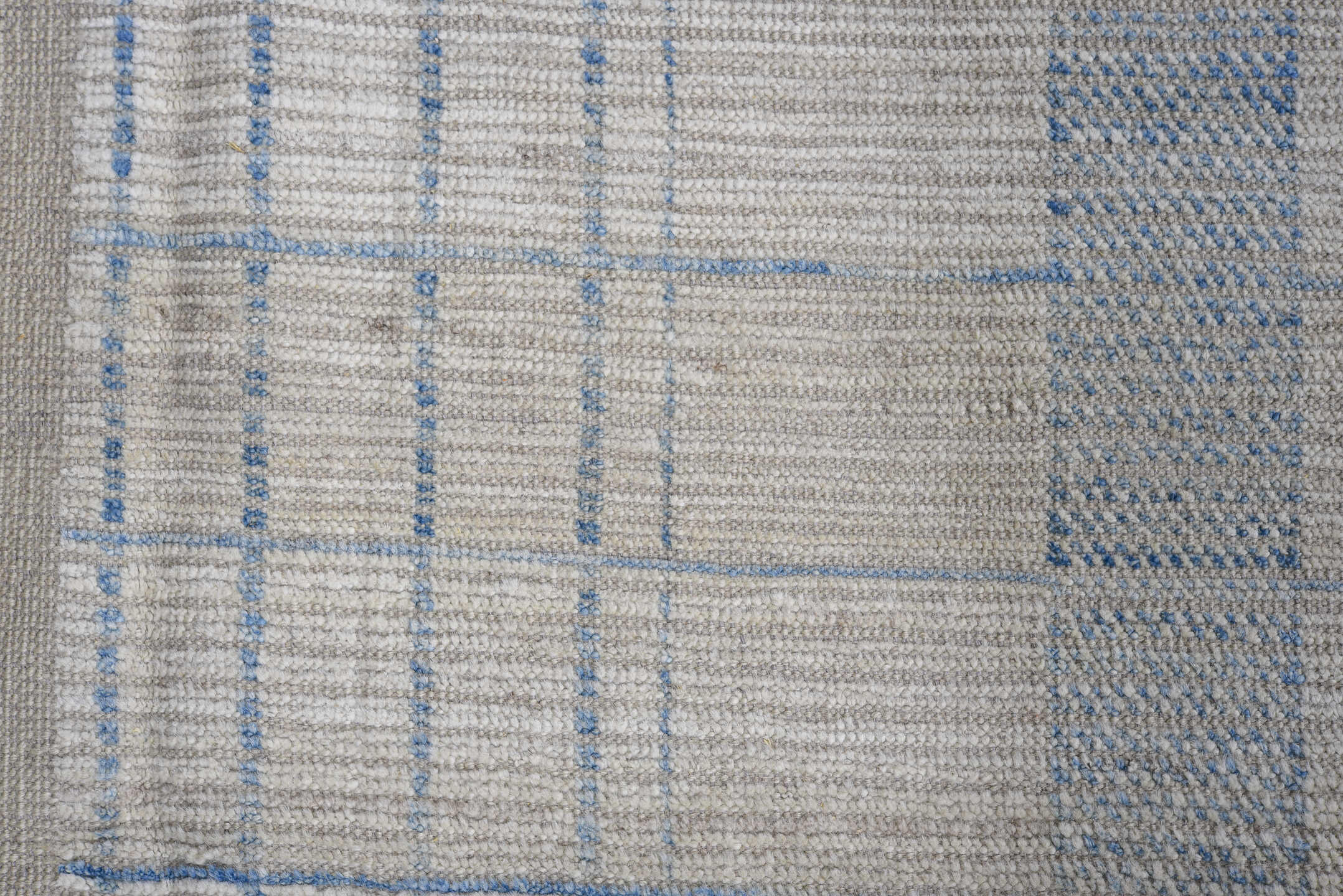 12' x 15' one-of-a-kind handmade vintage Tulu oversize rug. Color palette: ivory, sky_blue, light_gray, light blue