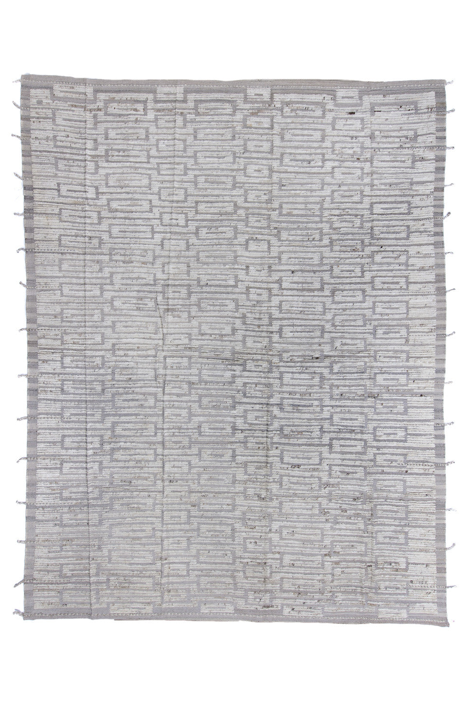 12' x 15' one-of-a-kind handmade vintage Tulu oversize rug. Color palette: blue, dark gray, dim gray, gainsboro, gray