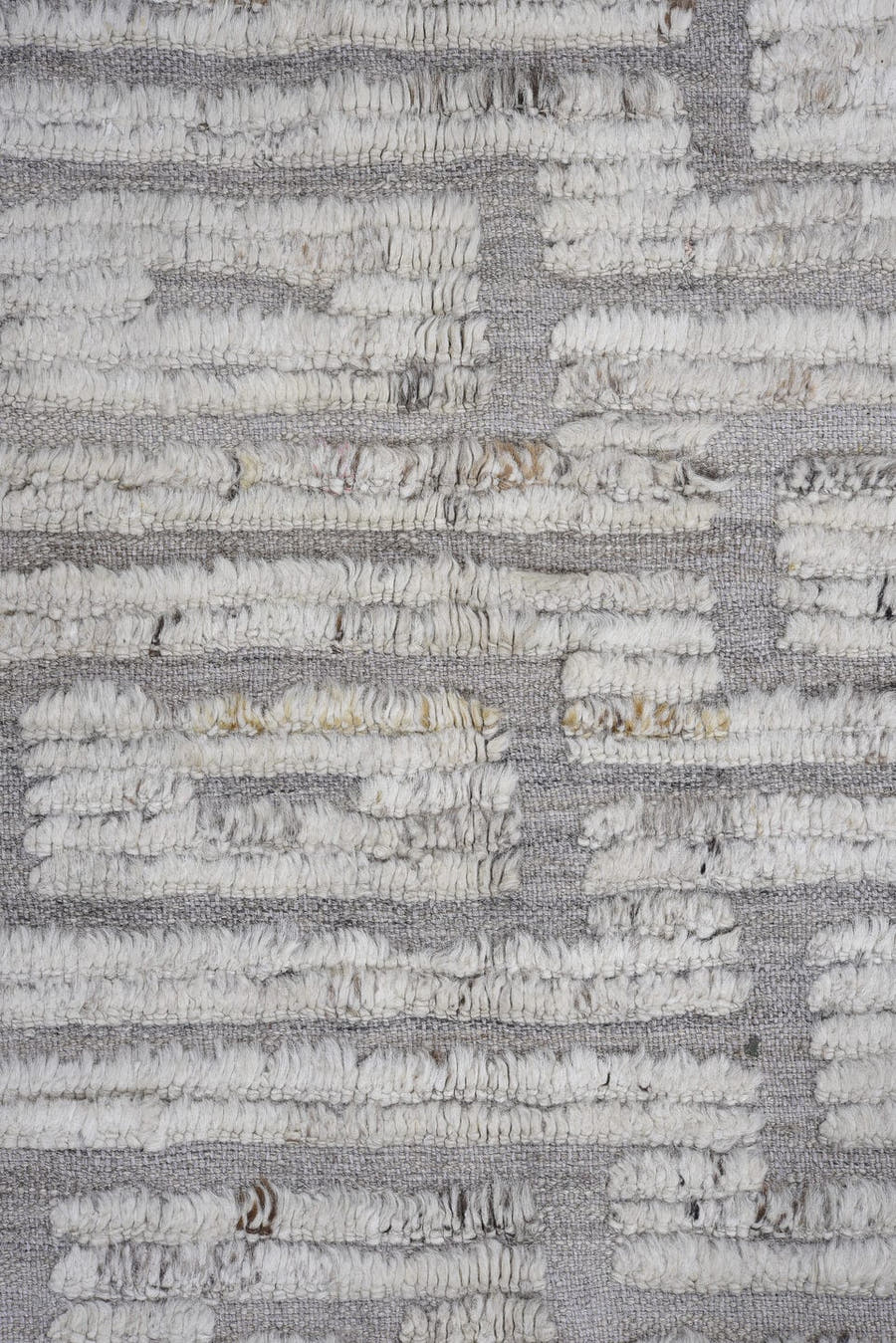 12' x 15' one-of-a-kind handmade vintage Tulu oversize rug. Color palette: ivory, light gray, taupe, greige, beige, gray