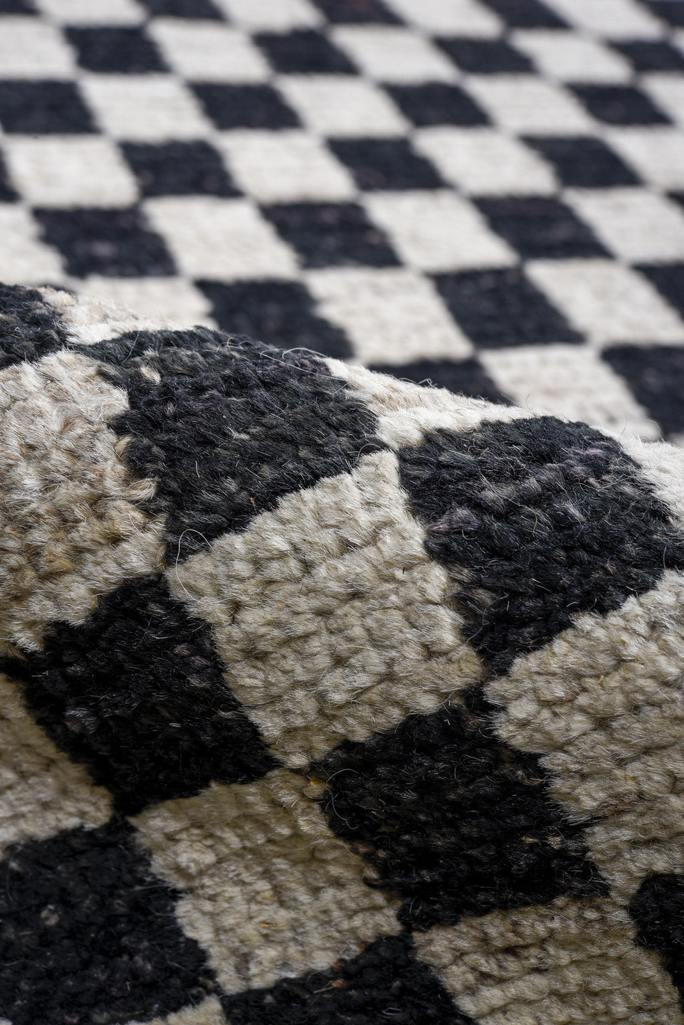 13' x 16' one-of-a-kind handmade vintage Tulu oversize rug. Color palette: ivory, black, charcoal, gray
