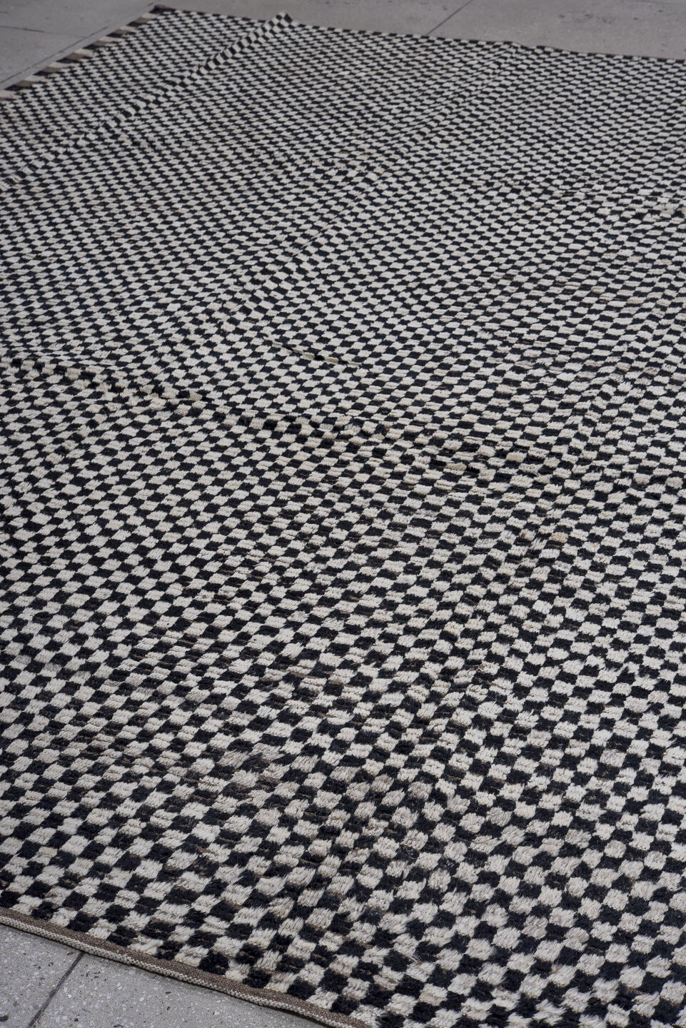 9' x 12' one-of-a-kind handmade vintage Tulu large size rug. Color palette: ivory, black, taupe, beige, gray