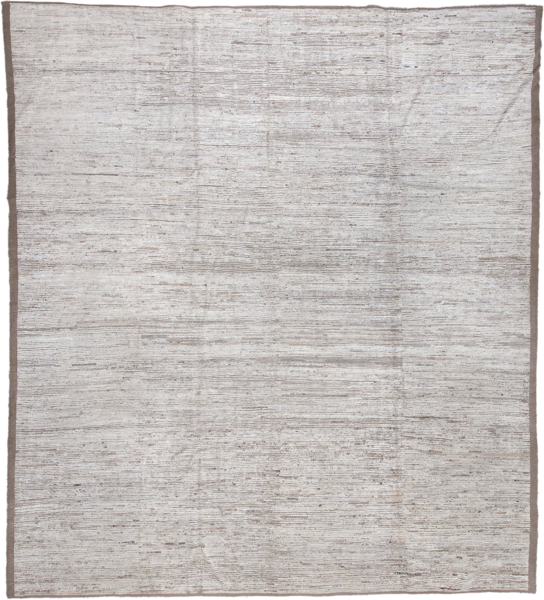 11' x 13' one-of-a-kind handmade vintage Tulu oversize rug. Color palette: ivory, taupe, cream, beige, gray