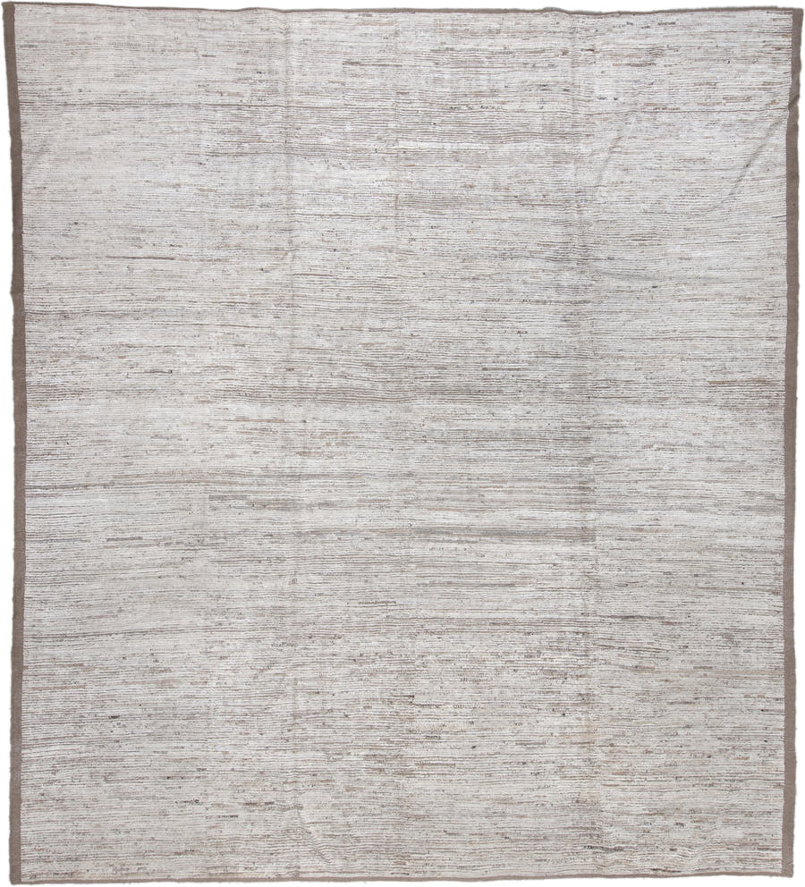 11' x 13' one-of-a-kind handmade vintage Tulu oversize rug. Color palette: ivory, taupe, cream, beige, gray