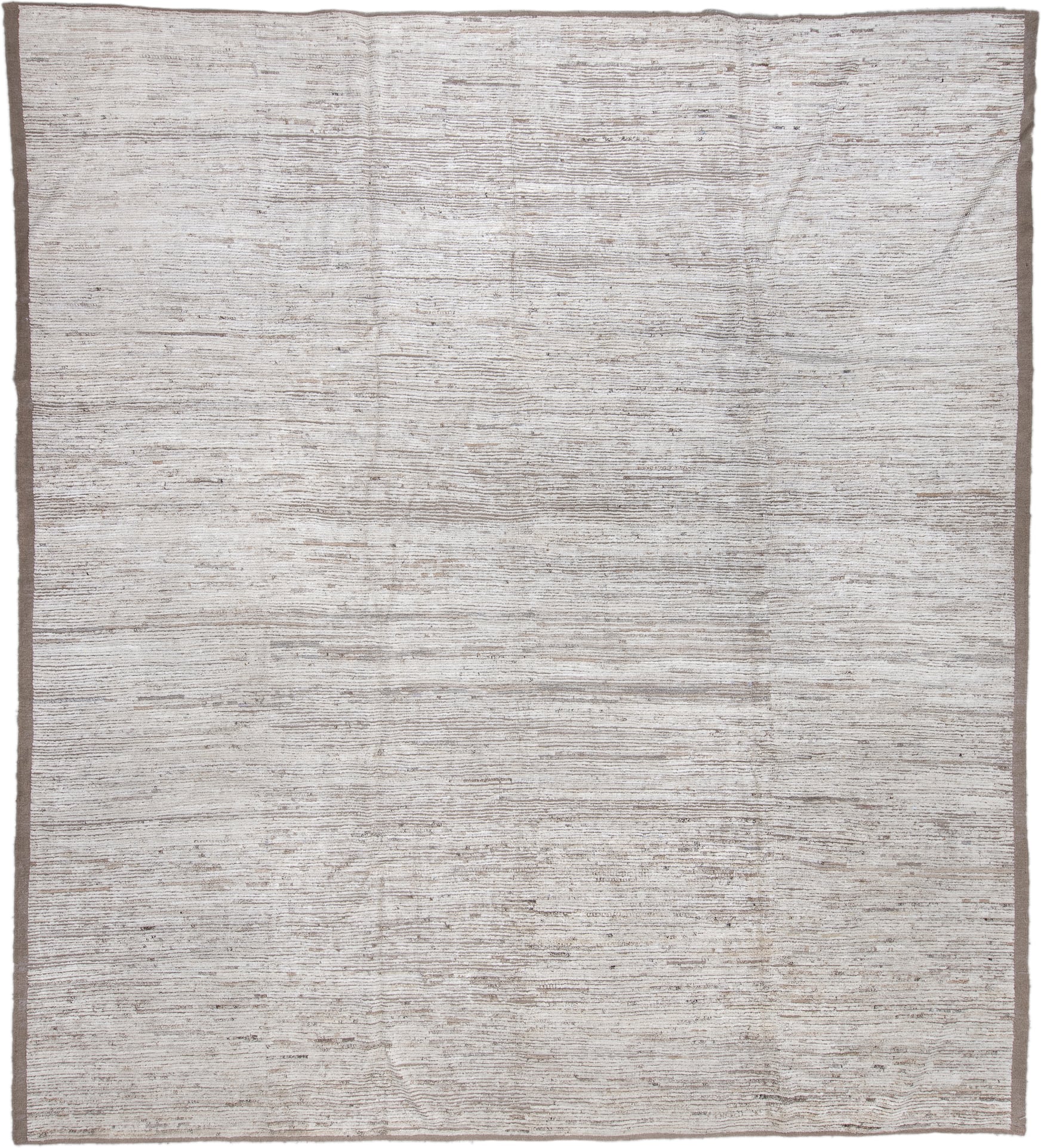 11' x 13' one-of-a-kind handmade vintage Tulu oversize rug. Color palette: ivory, taupe, cream, beige, gray