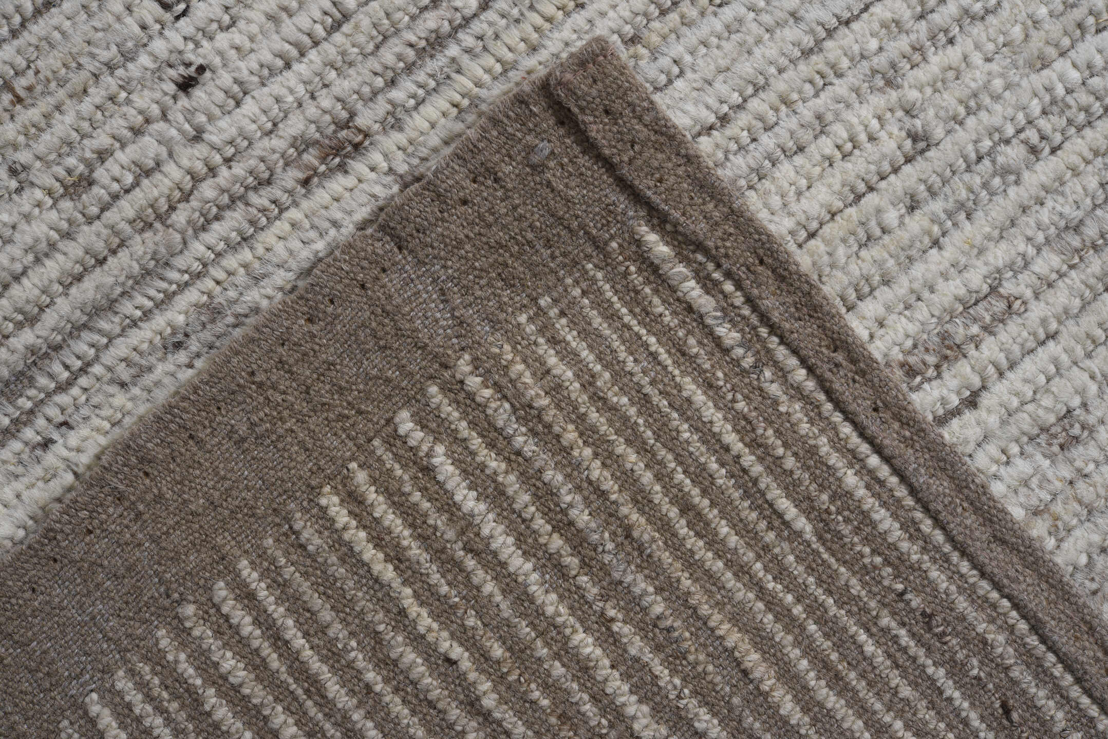 11' x 13' one-of-a-kind handmade vintage Tulu oversize rug. Color palette: ivory, taupe, cream, beige, gray