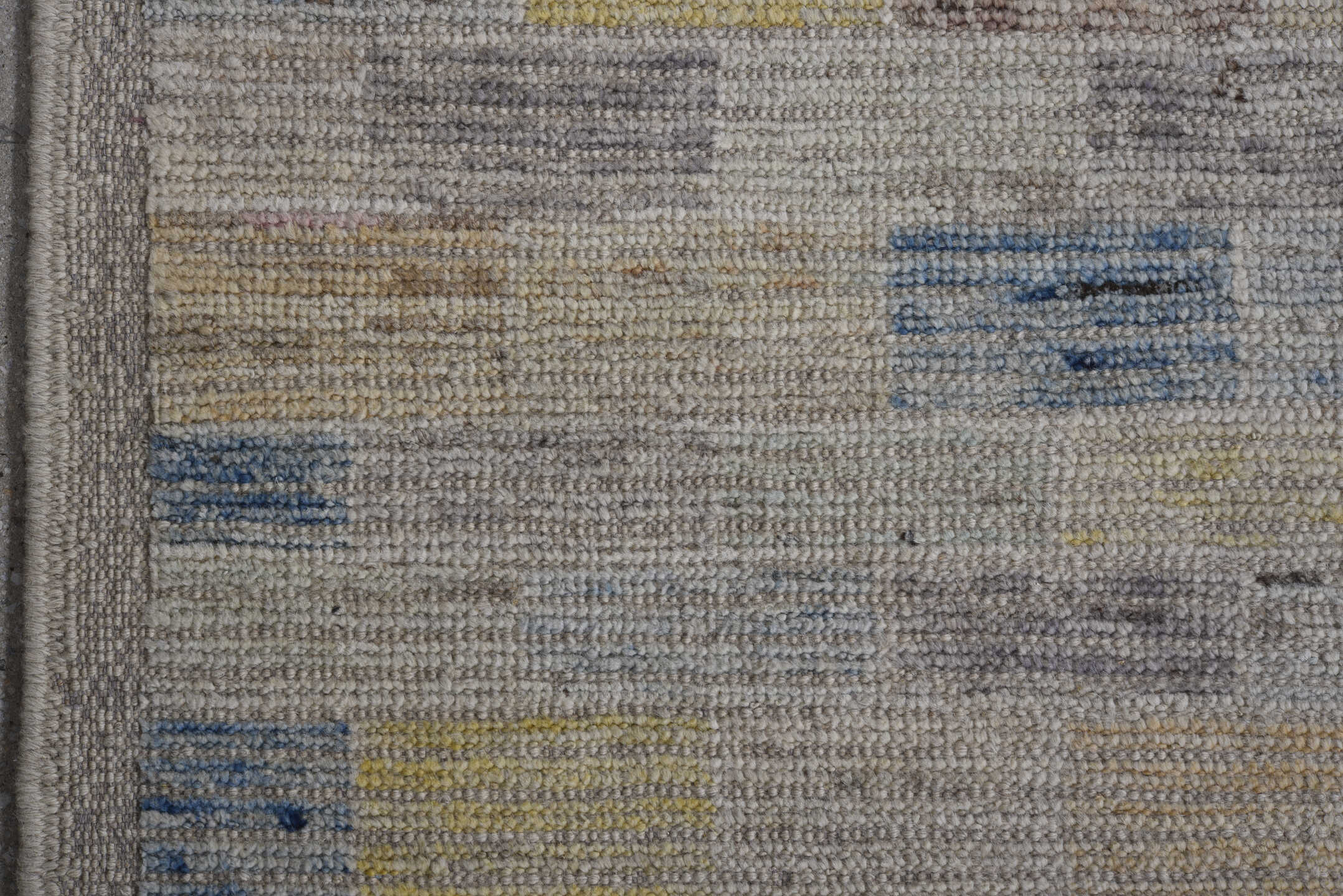 13' x 16' one-of-a-kind handmade vintage Tulu oversize rug. Color palette: ivory, sky blue, blush, lavender, pale gold
