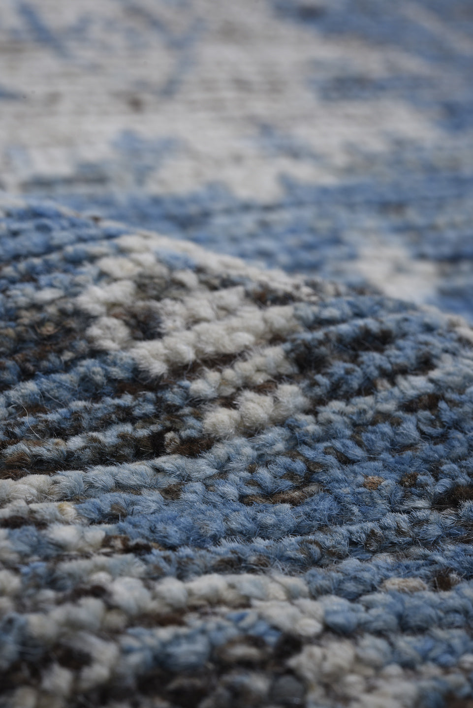 9' x 12' one-of-a-kind handmade vintage Oushak large size rug. Color palette: blue, ivory, slate, steel blue, charcoal, gray