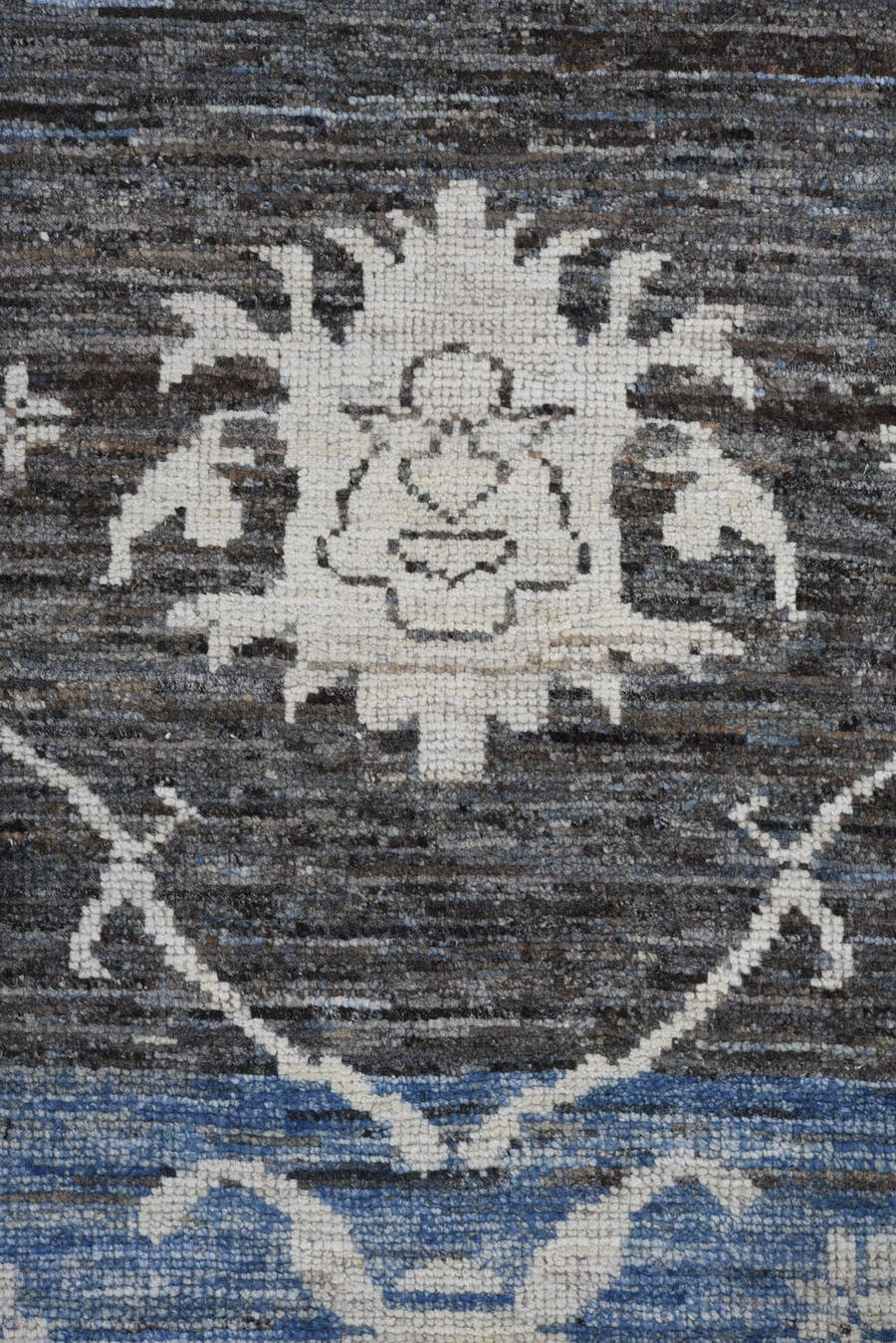 9' x 12' one-of-a-kind handmade vintage Oushak large size rug. Color palette: blue, ivory, charcoal, slate, powder_blue