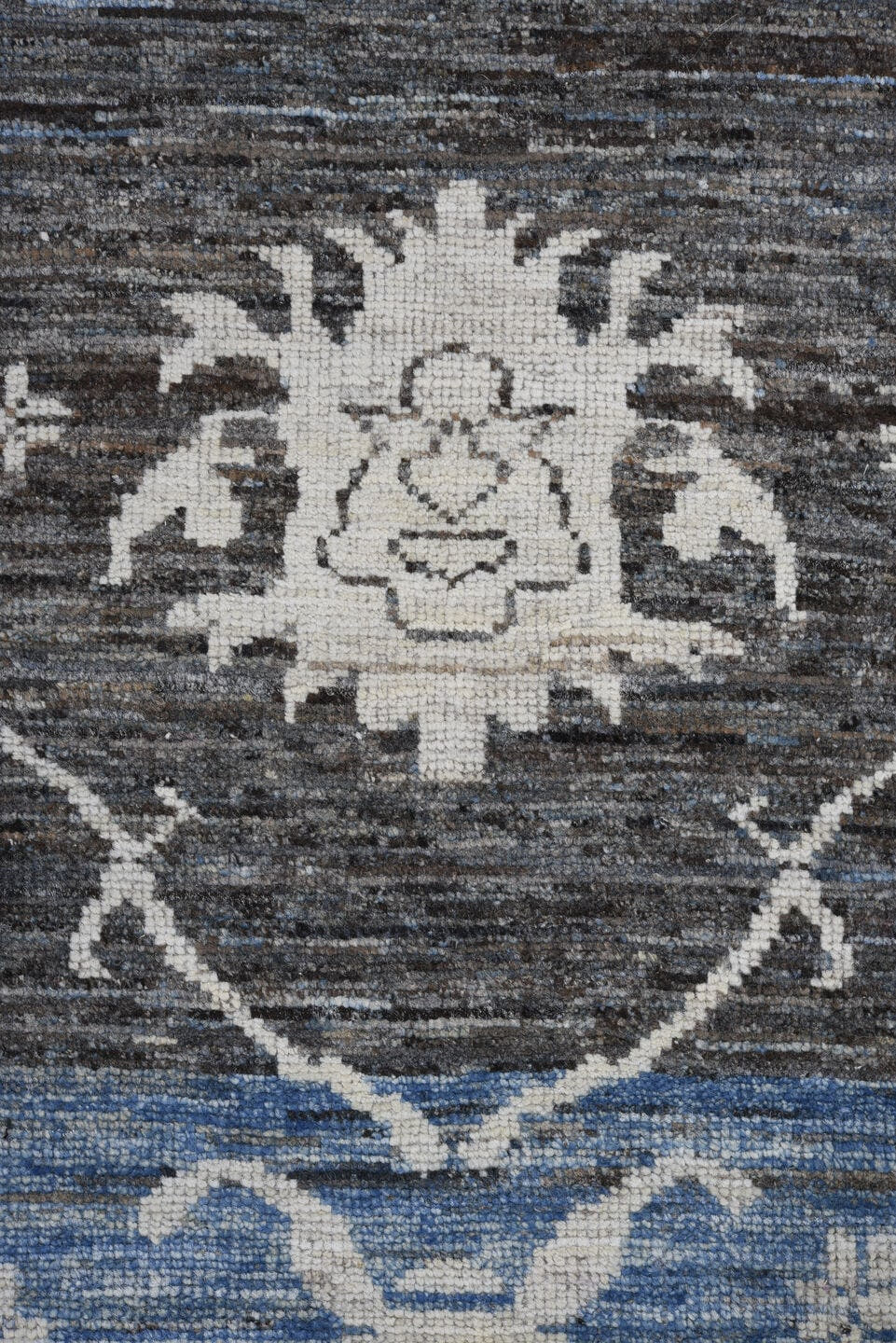 9' x 12' one-of-a-kind handmade vintage Oushak large size rug. Color palette: blue, ivory, charcoal, slate, powder_blue