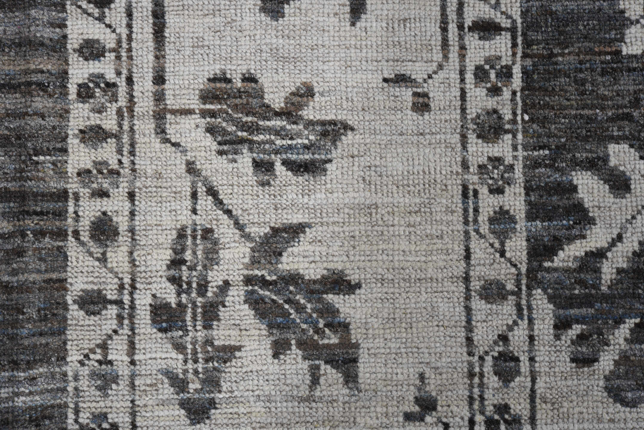 9' x 12' one-of-a-kind handmade vintage Oushak large size rug. Color palette: blue, ivory, charcoal, slate, powder_blue