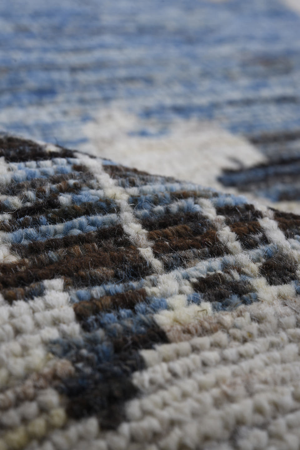 9' x 12' one-of-a-kind handmade vintage Oushak large size rug. Color palette: blue, ivory, charcoal, slate, powder_blue