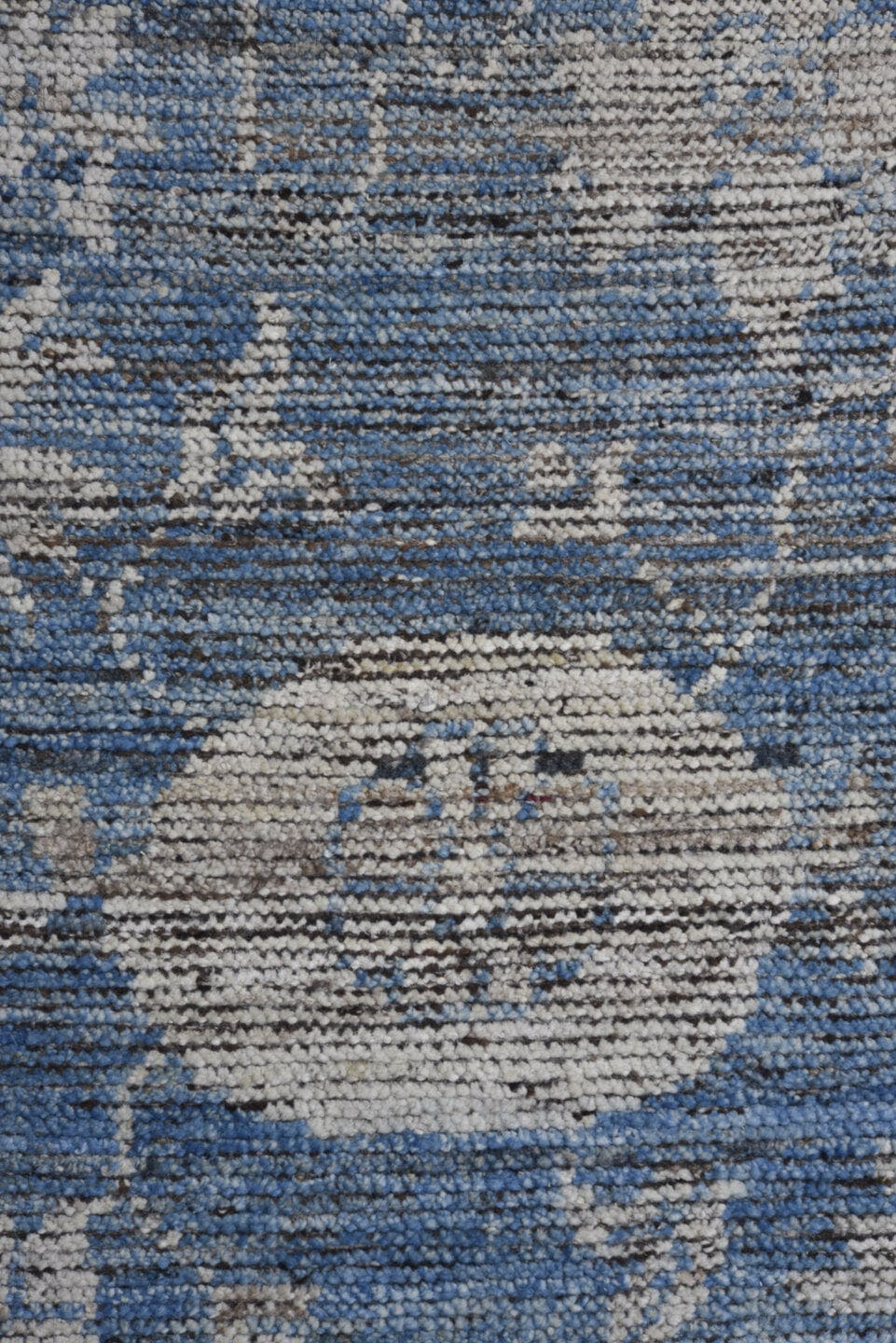 9' x 12' one-of-a-kind handmade vintage Oushak large size rug. Color palette: blue, ivory, slate, charcoal, gray, black