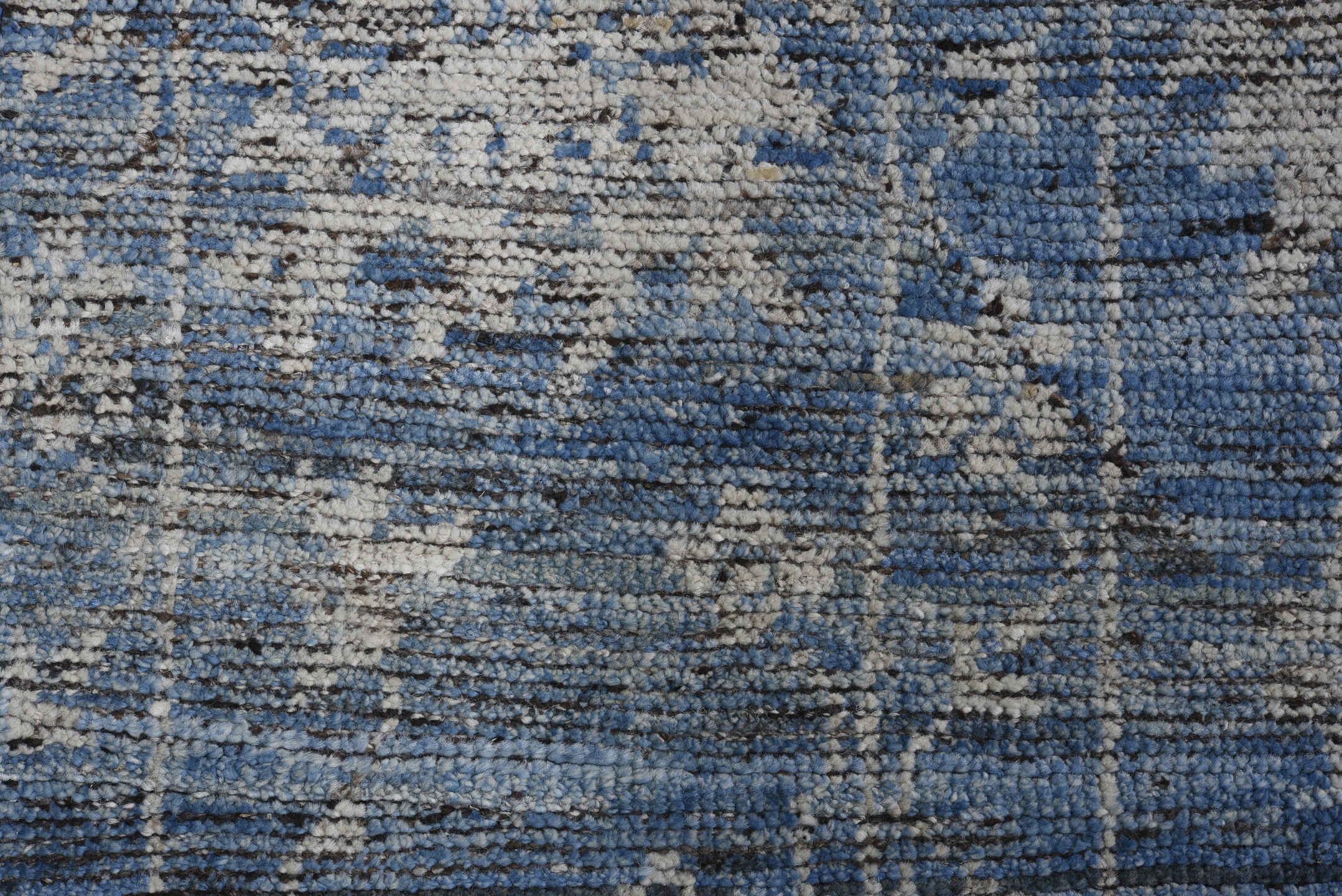 9' x 12' one-of-a-kind handmade vintage Oushak large size rug. Color palette: blue, ivory, slate, charcoal, gray, black