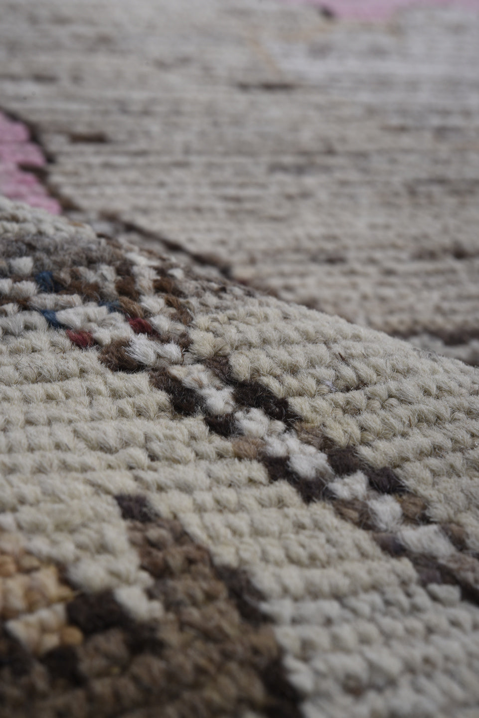 9' x 11' one-of-a-kind handmade vintage Oushak large size rug. Color palette: taupe, ivory, charcoal, blush, gray, beige