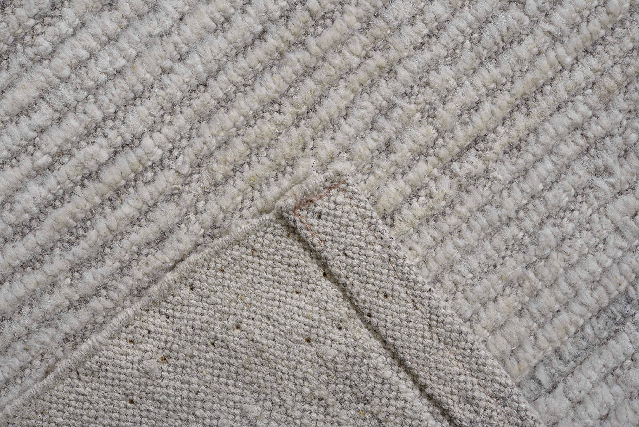 7' x 16' one-of-a-kind handmade vintage Tulu rug. Color palette: ivory, cream, taupe, beige, light gray, gray