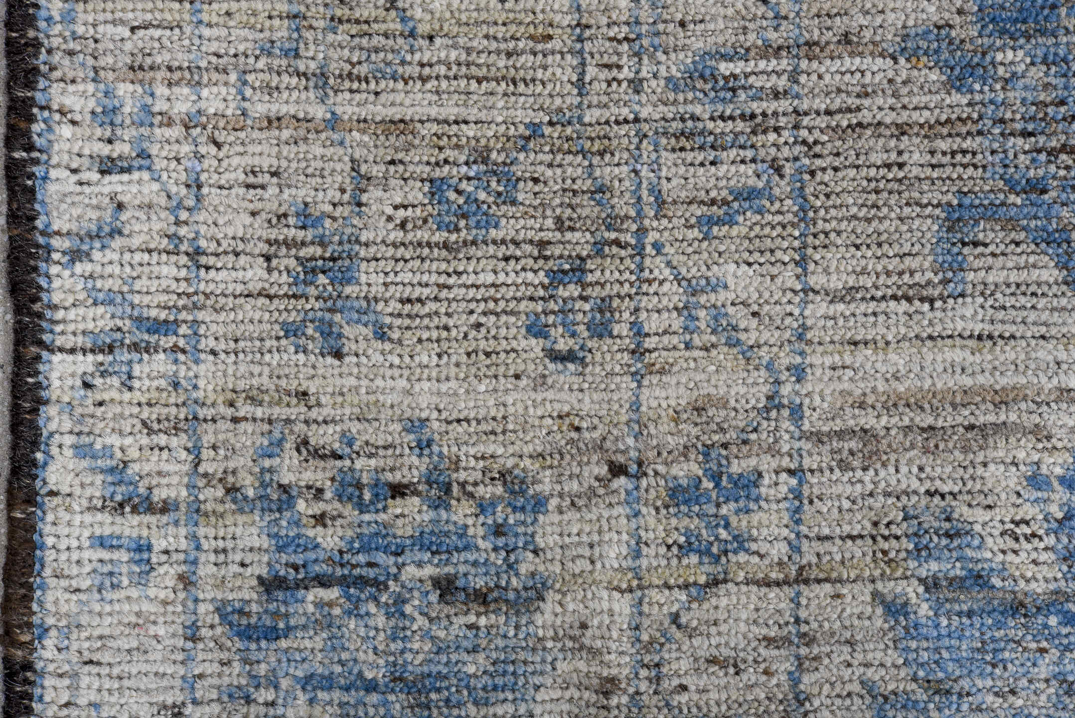 10' x 13' one-of-a-kind handmade vintage Oushak large size rug. Color palette: ivory, sky blue, slate, taupe, light blue