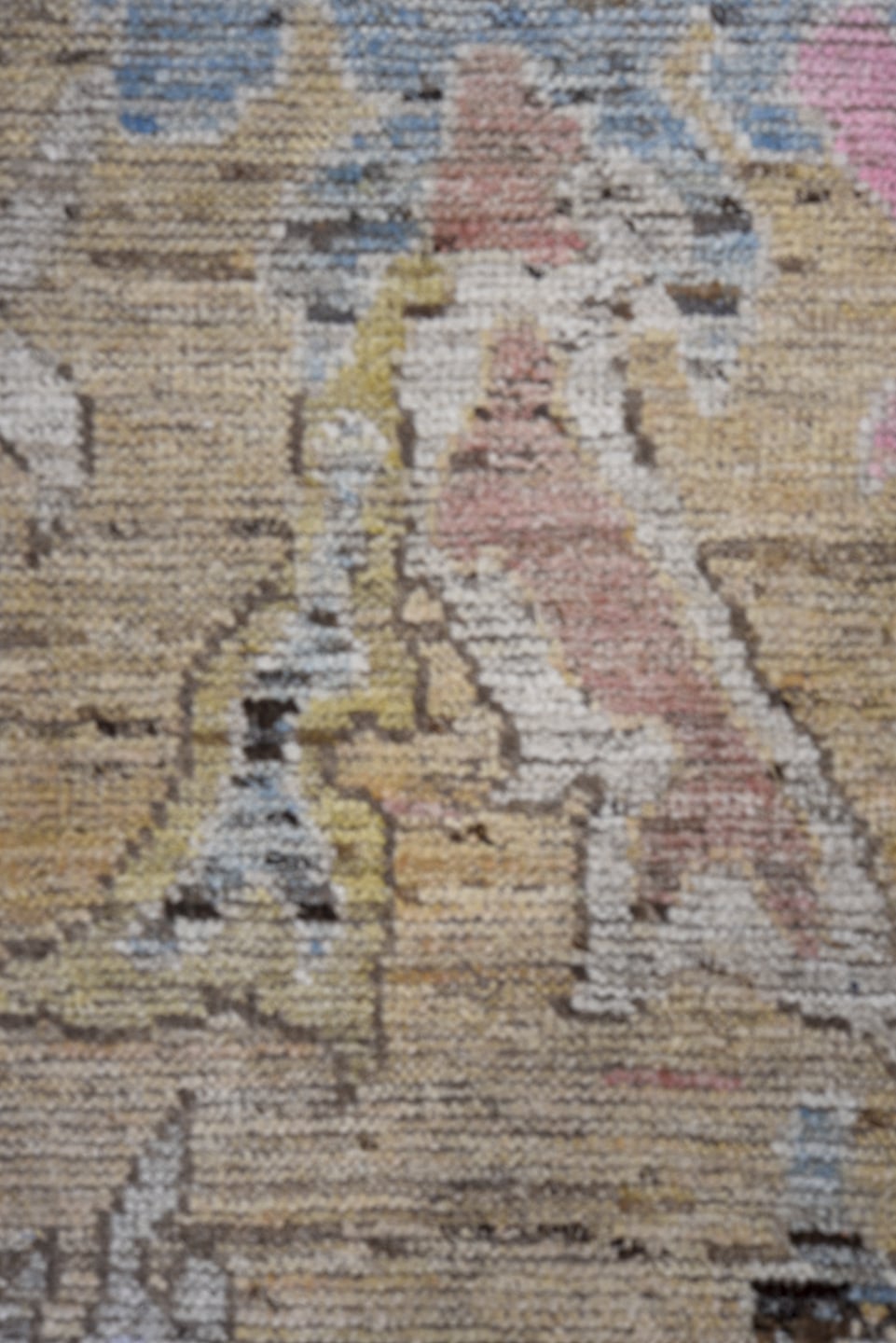 10' x 13' one-of-a-kind handmade vintage Oushak oversize rug. Color palette: beige, taupe, charcoal, ivory, blush, pale blue