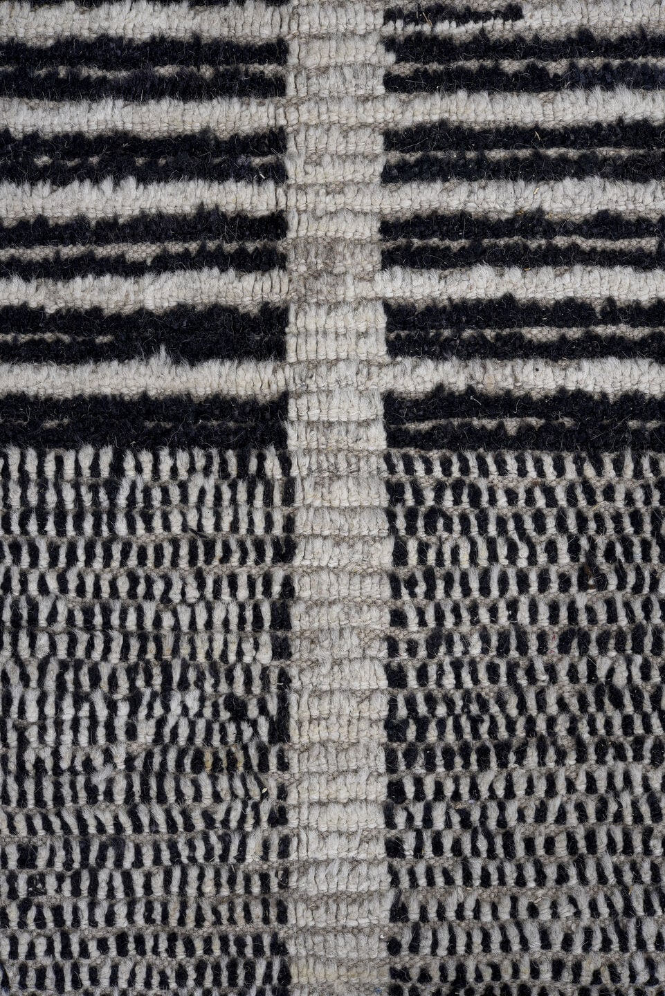 13' x 16' one-of-a-kind handmade vintage Tulu oversize rug. Color palette: ivory, charcoal, gray, black