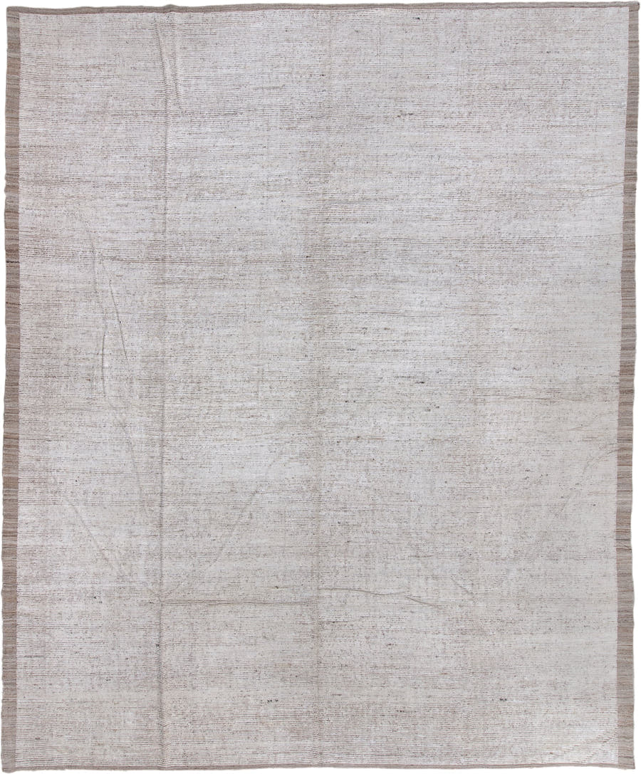13' x 16' one-of-a-kind handmade vintage Tulu oversize rug. Color palette: ivory, taupe, beige, stone, gray