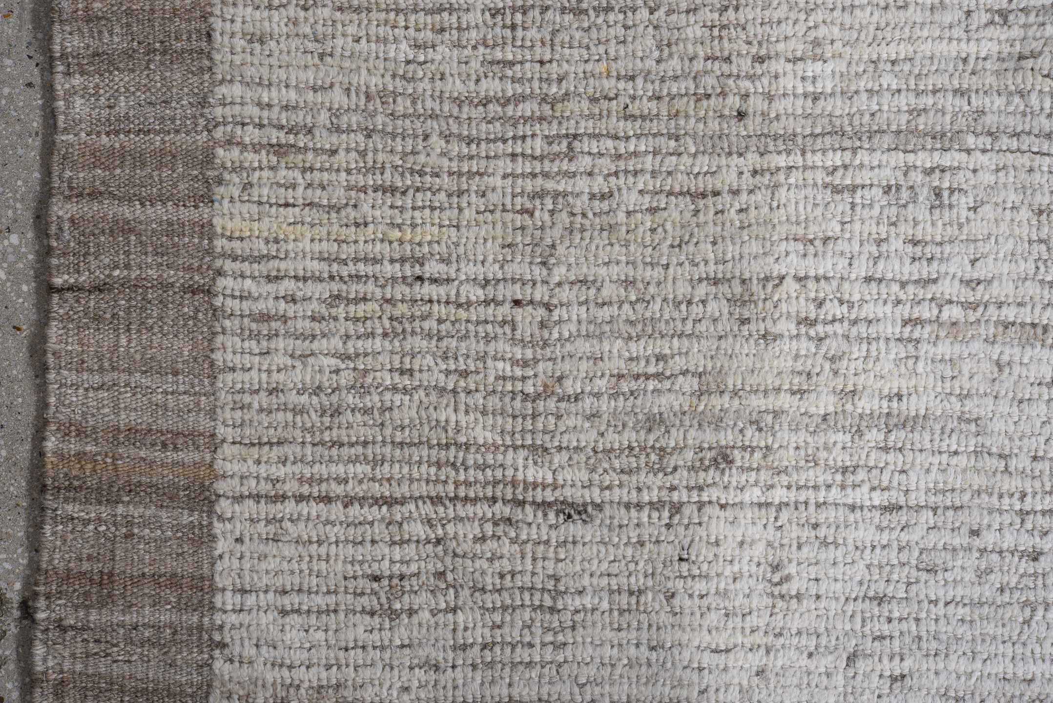 13' x 16' one-of-a-kind handmade vintage Tulu oversize rug. Color palette: ivory, taupe, beige, stone, gray