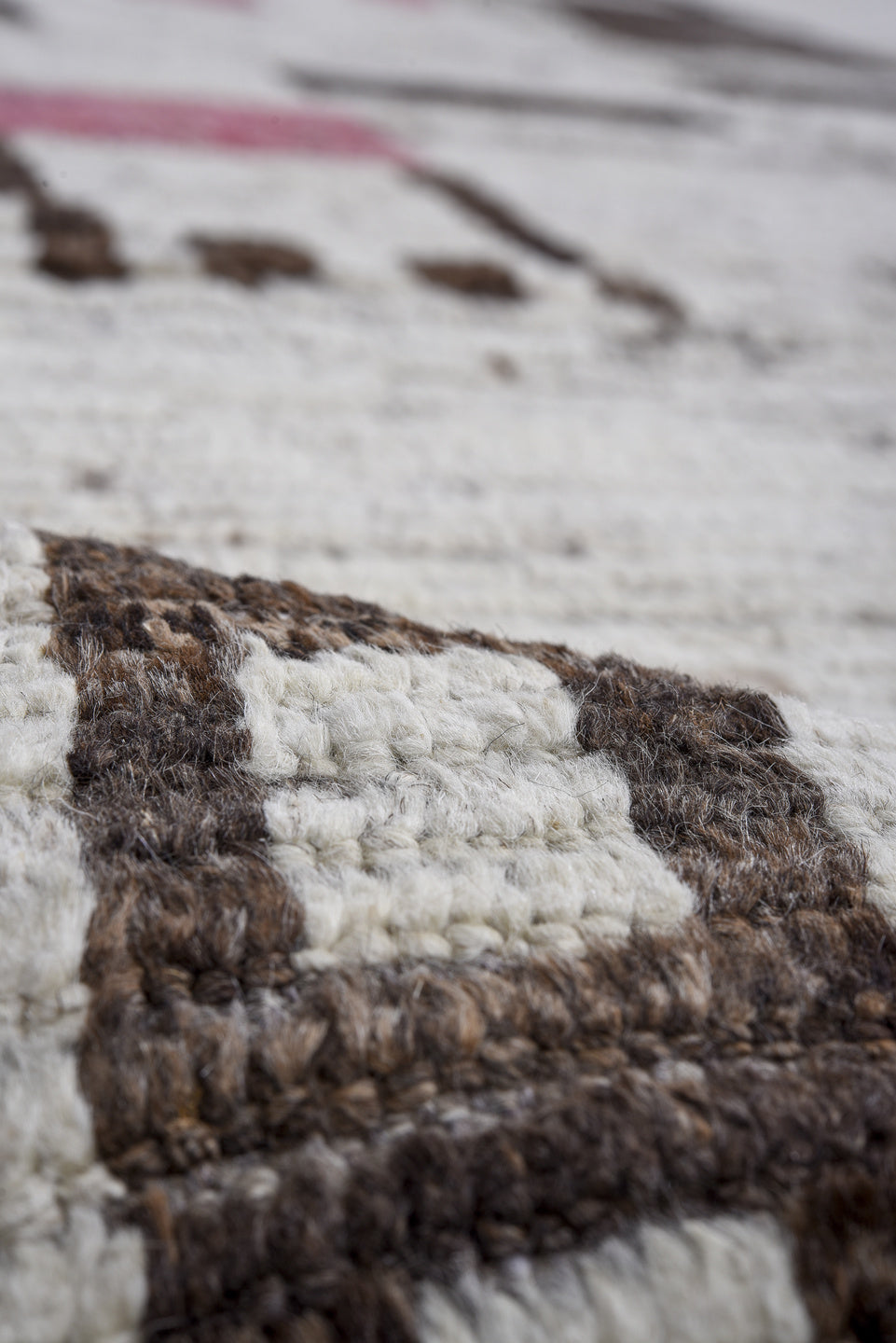 14' x 16' one-of-a-kind handmade vintage Tulu oversize rug. Color palette: ivory, charcoal, taupe, blush, pale_blue, gray