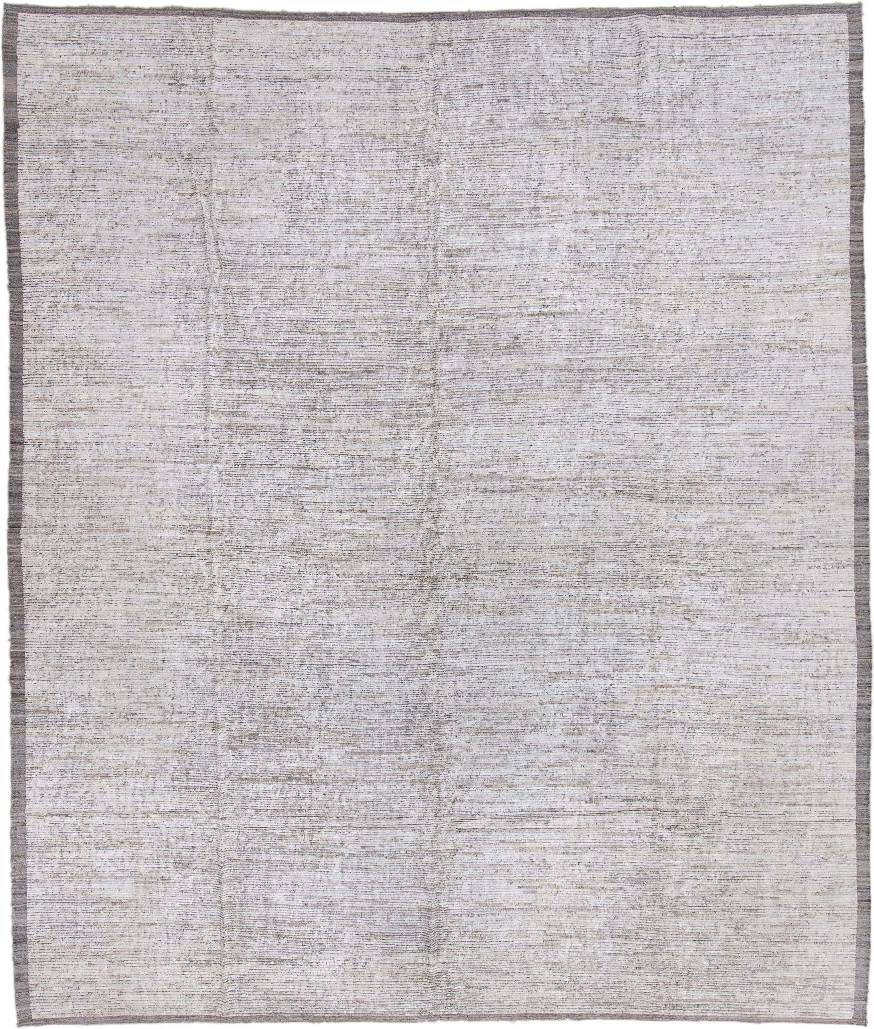 13' x 16' one-of-a-kind handmade vintage Tulu oversize rug. Color palette: ivory, taupe, gray, greige, beige