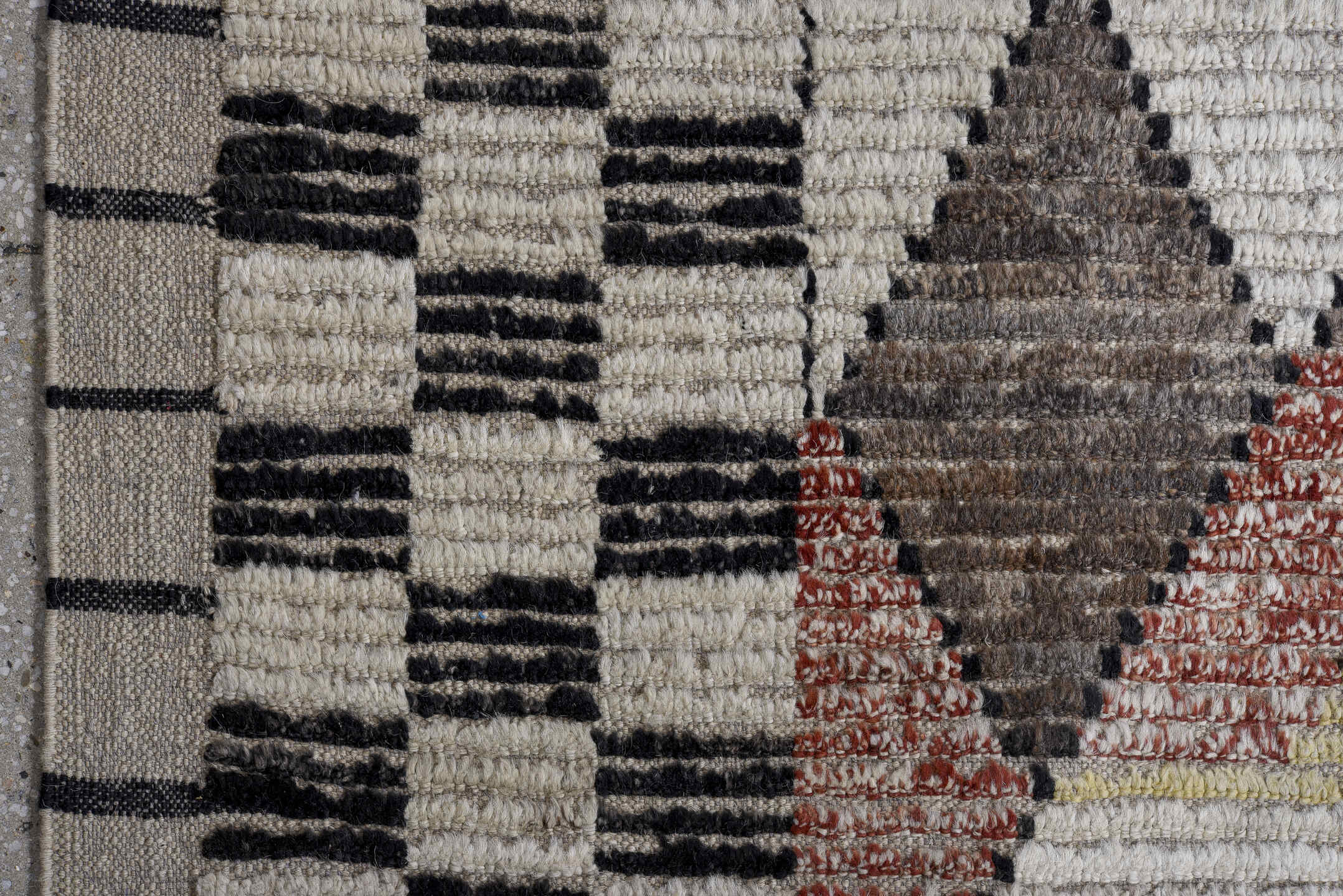 13' x 15' one-of-a-kind handmade vintage Tulu oversize rug. Color palette: ivory, charcoal, taupe, brown, soft blue, blush