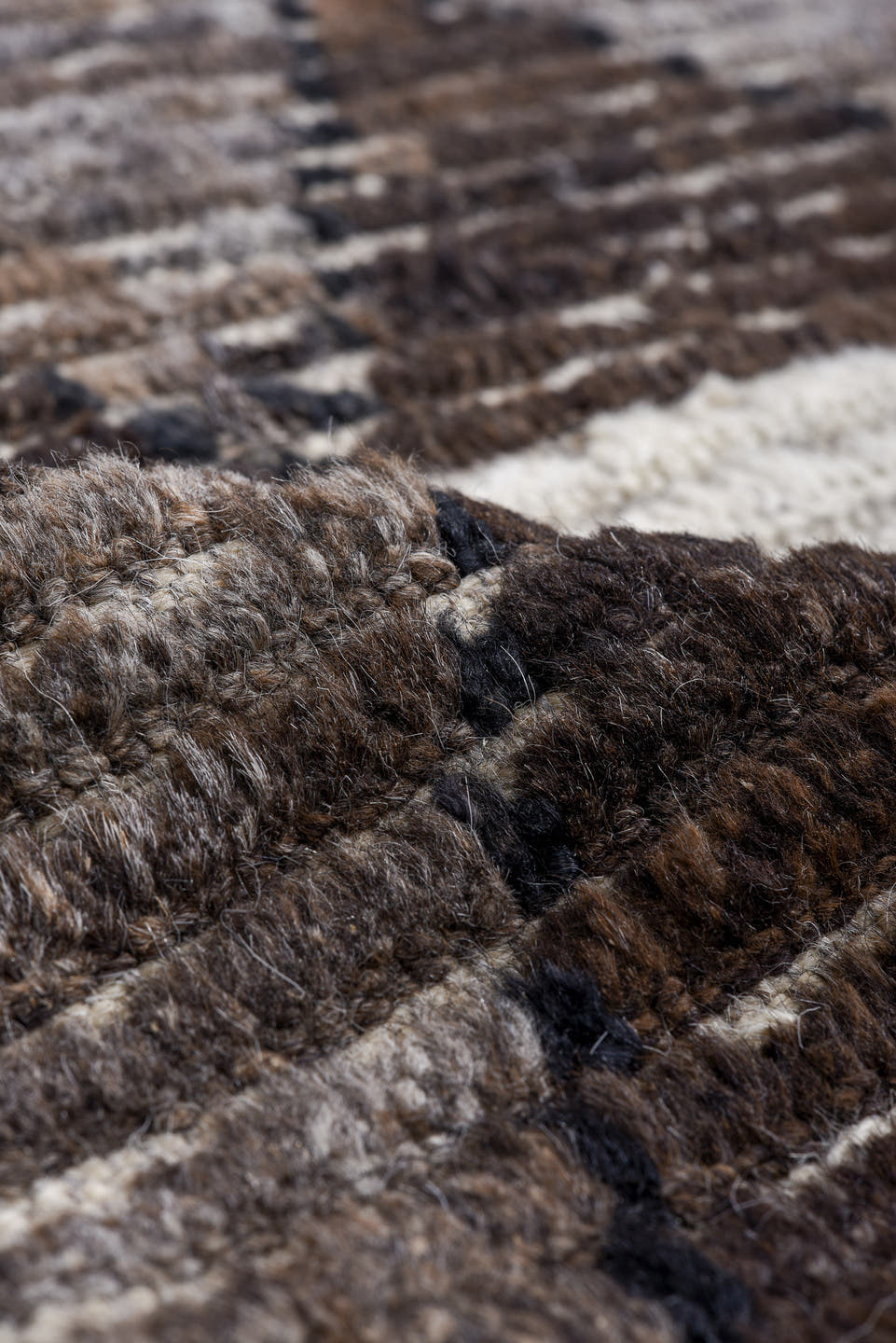 13' x 15' one-of-a-kind handmade vintage Tulu oversize rug. Color palette: ivory, charcoal, taupe, brown, soft blue, blush