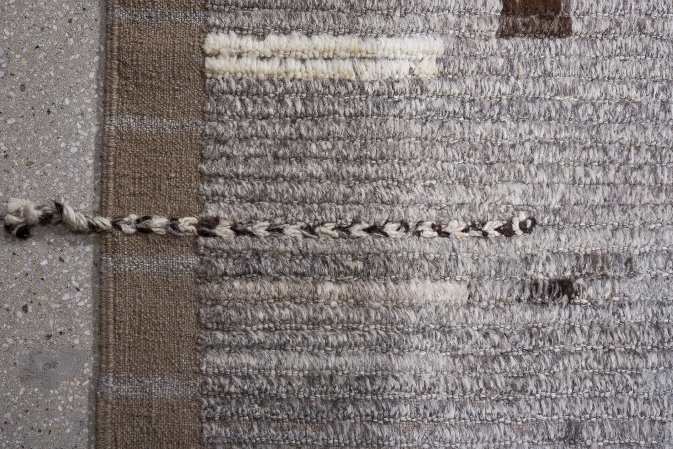 13' x 16' one-of-a-kind handmade vintage Tulu oversize rug. Color palette: gray, ivory, charcoal, blush, taupe, black, pink