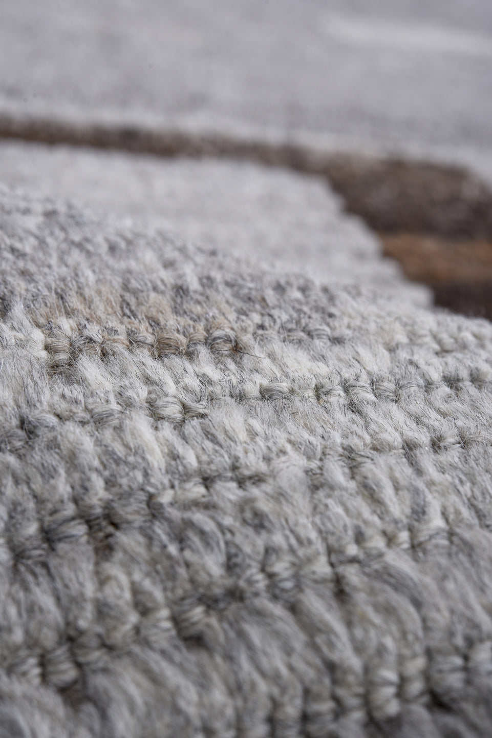 13' x 16' one-of-a-kind handmade vintage Tulu oversize rug. Color palette: gray, ivory, charcoal, blush, taupe, black, pink