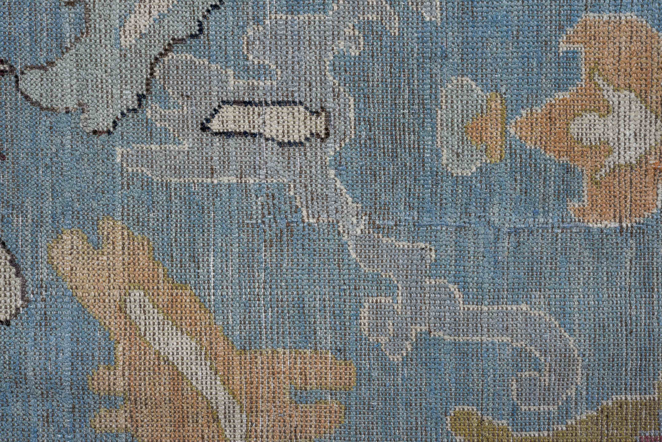 8' x 11' one-of-a-kind handmade vintage Oushak large size rug. Color palette: black, blue, brown, charcoal, dark gray