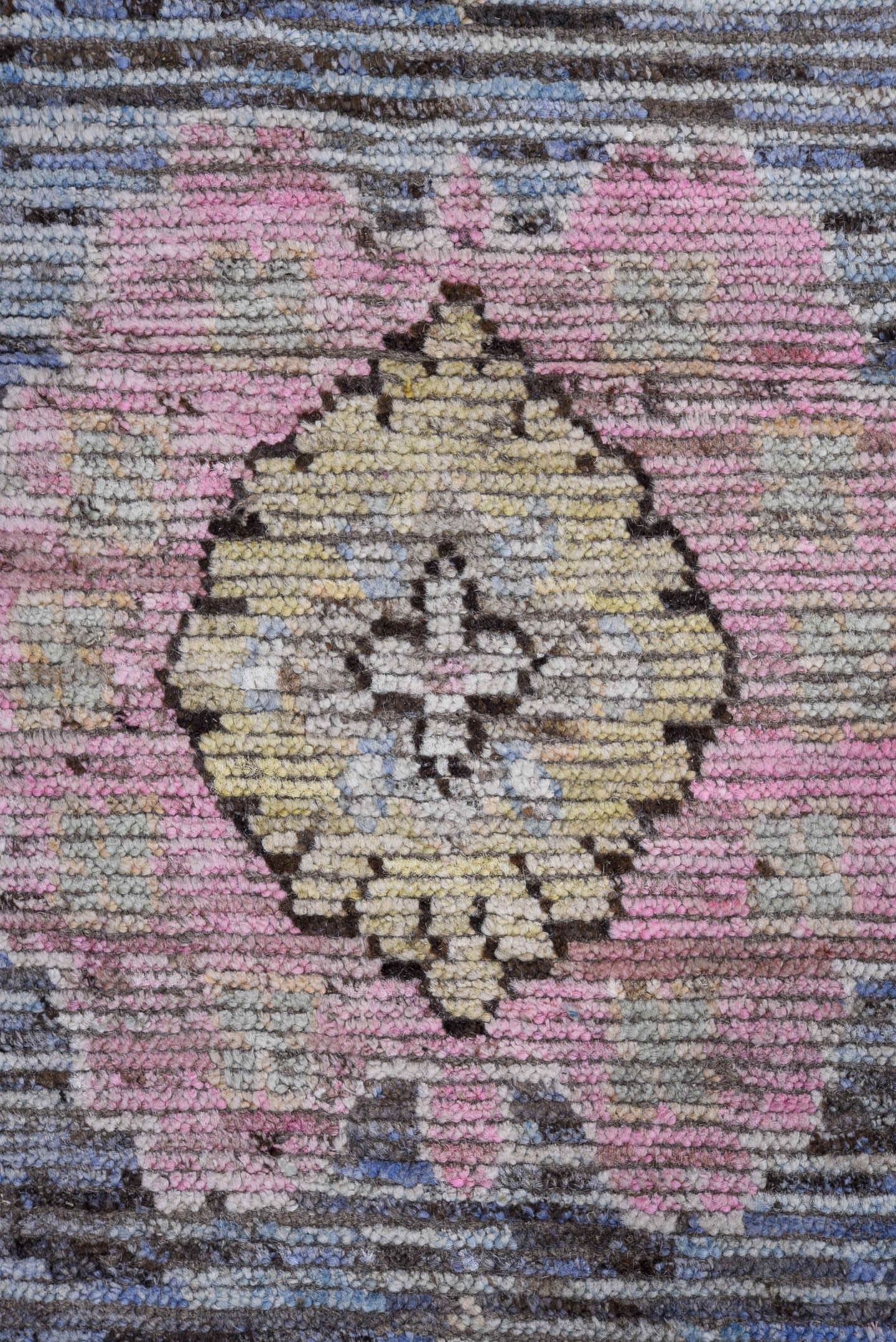 9' x 11' one-of-a-kind handmade vintage Oushak large size rug. Color palette: blue, ivory, taupe, pink, beige, charcoal
