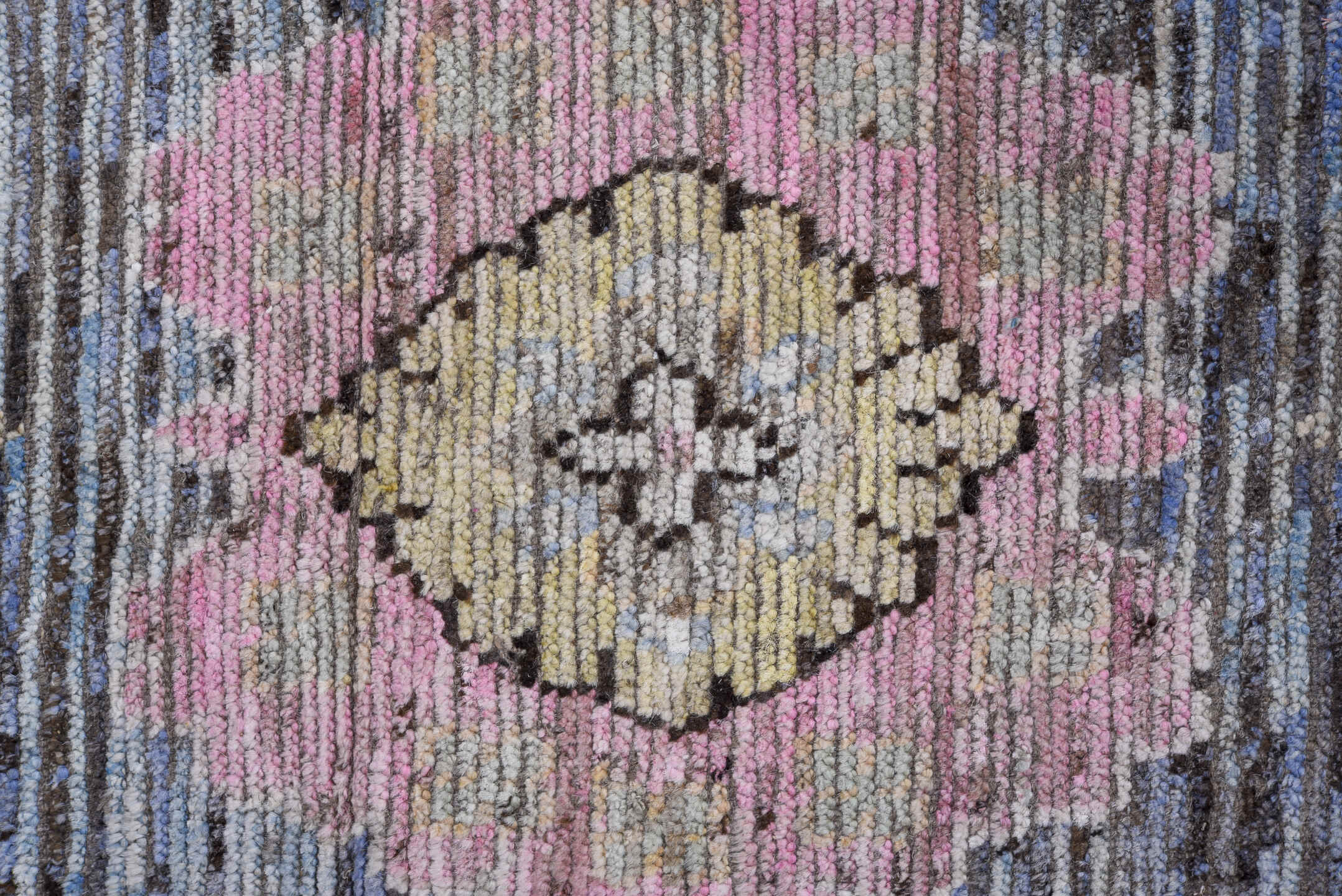 9' x 11' one-of-a-kind handmade vintage Oushak large size rug. Color palette: black, blue, charcoal, gray, light blue