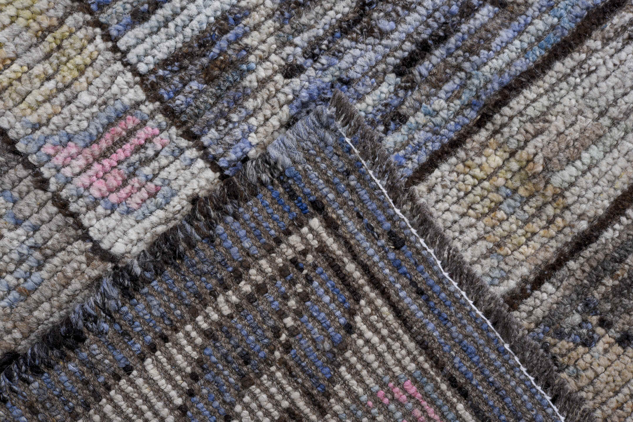 9' x 11' one-of-a-kind handmade vintage Oushak large size rug. Color palette: blue, ivory, taupe, pink, beige, charcoal