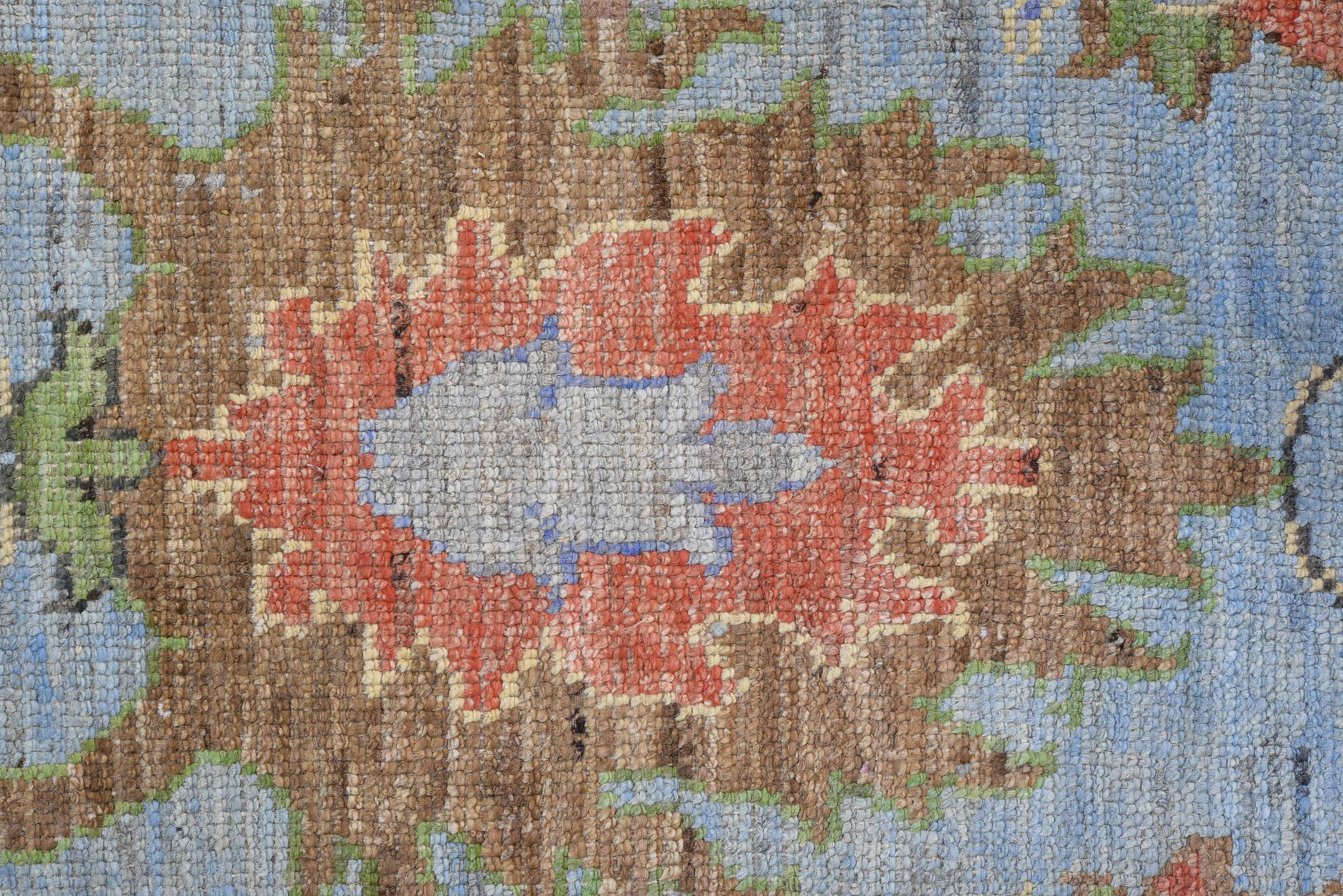 8' x 12' one-of-a-kind handmade vintage Oushak large size rug. Color palette: black, blue, brown, charcoal, dim gray, gray