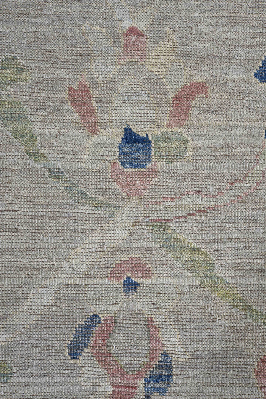 7' x 9' one-of-a-kind handmade vintage Oushak rug. Color palette: ivory, blush, sage, navy, taupe, rose, pink, green, blue