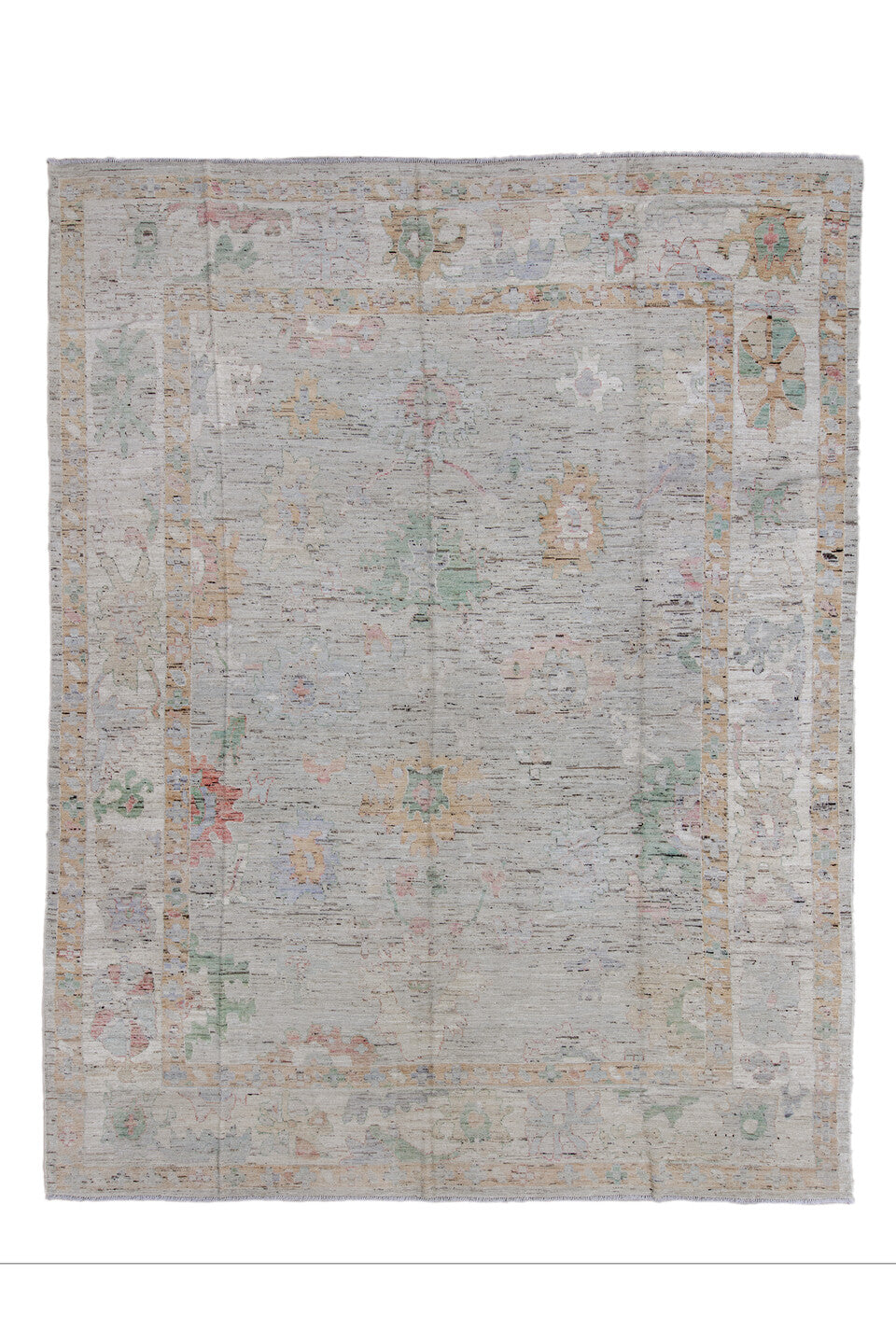 11' x 15' one-of-a-kind handmade vintage Oushak oversize rug. Color palette: black, brown, charcoal, dim gray, gray