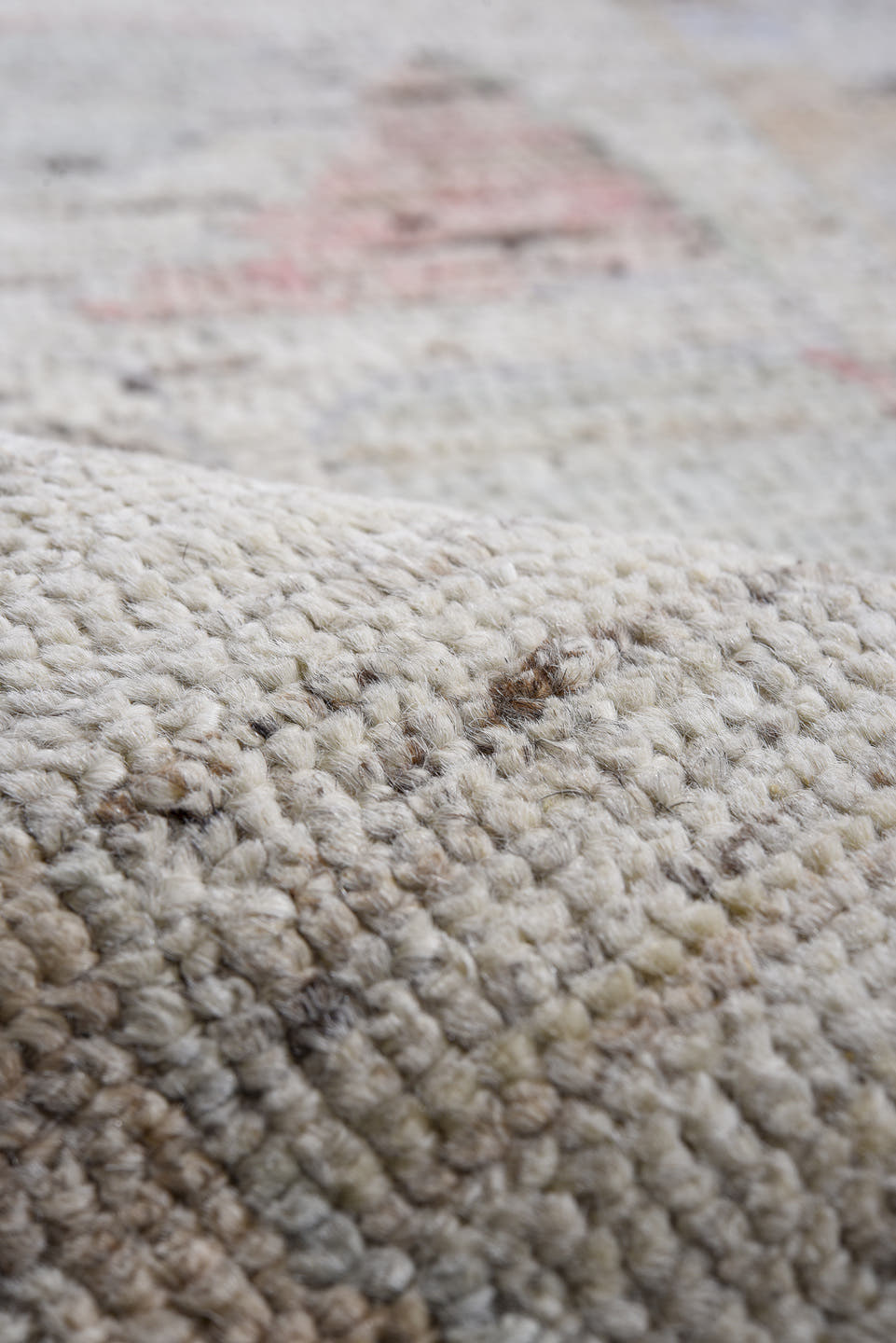 11' x 15' one-of-a-kind handmade vintage Oushak oversize rug. Color palette: ivory, beige, sage, blush, gold, taupe