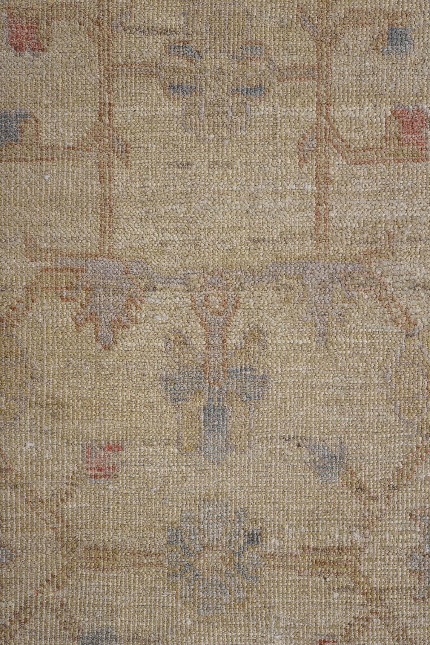 2' x 9' one-of-a-kind handmade vintage Oushak runner rug. Color palette: ivory, taupe, beige, pale blue, soft terracotta