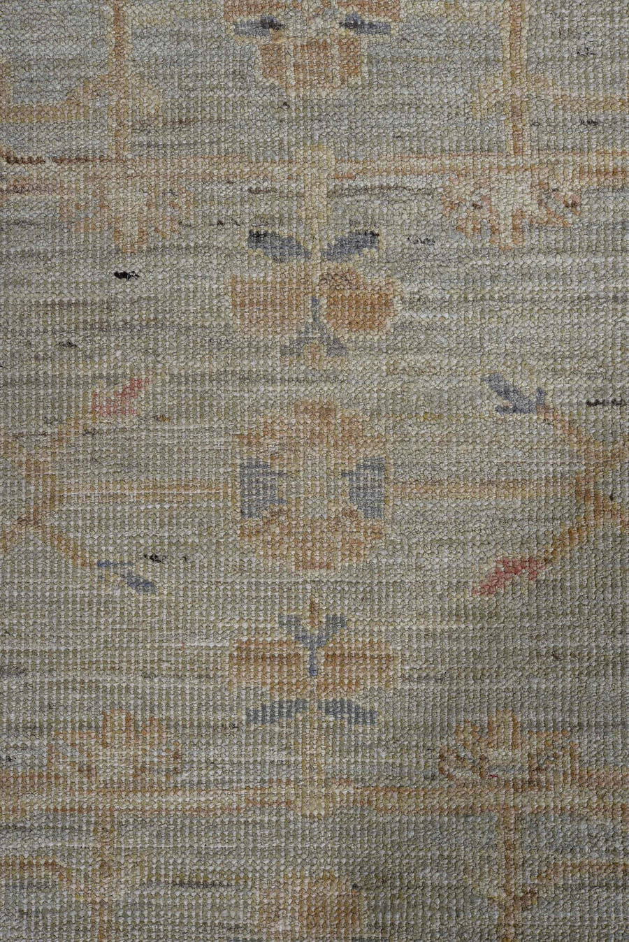 3' x 10' one-of-a-kind handmade vintage Oushak runner rug. Color palette: beige, ivory, taupe, pale blue, camel, soft gold