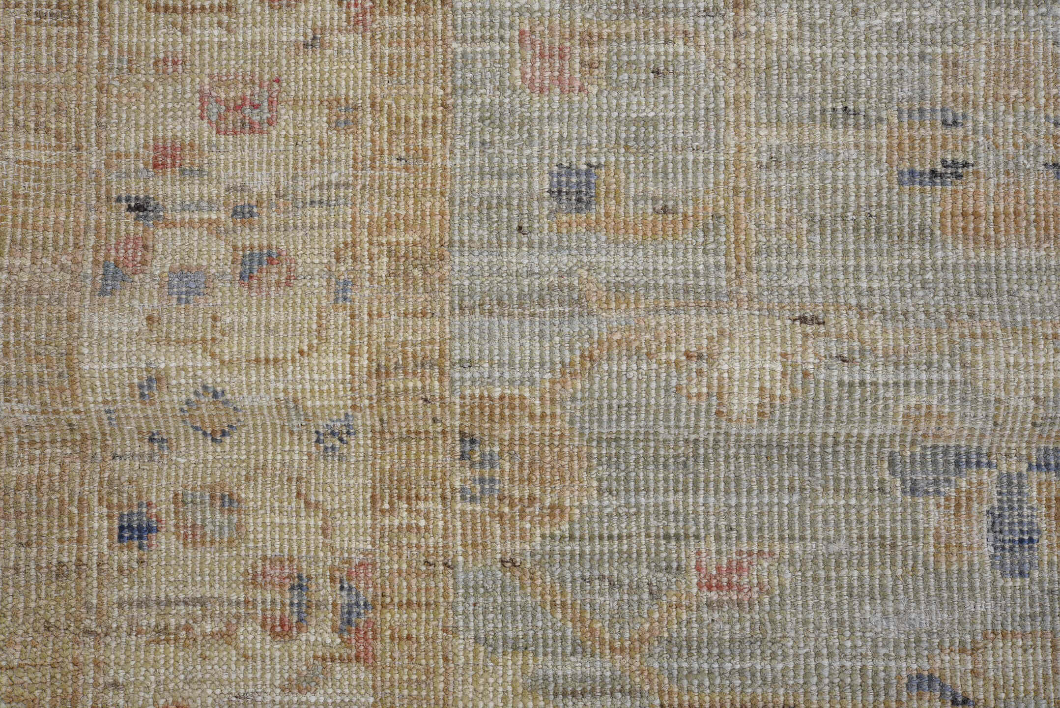 3' x 10' one-of-a-kind handmade vintage Oushak runner rug. Color palette: beige, ivory, taupe, pale blue, camel, blush, sage