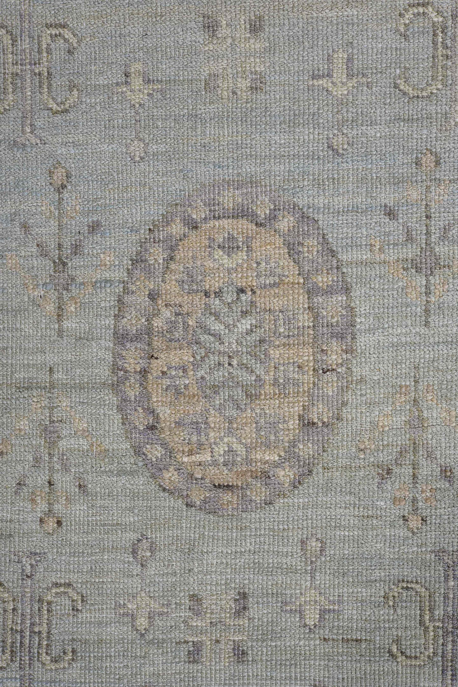 3' x 9' one-of-a-kind handmade vintage Oushak runner rug. Color palette: ivory, pale blue, taupe, lavender, beige, gray