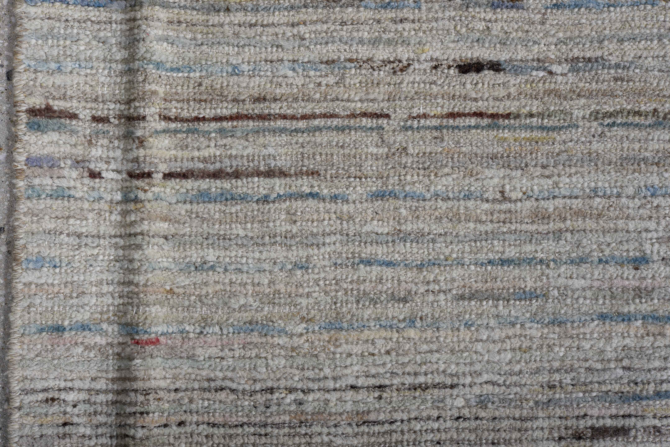 9' x 11' one-of-a-kind handmade vintage Tulu large size rug. Color palette: ivory, beige, taupe, pale blue, rust, charcoal